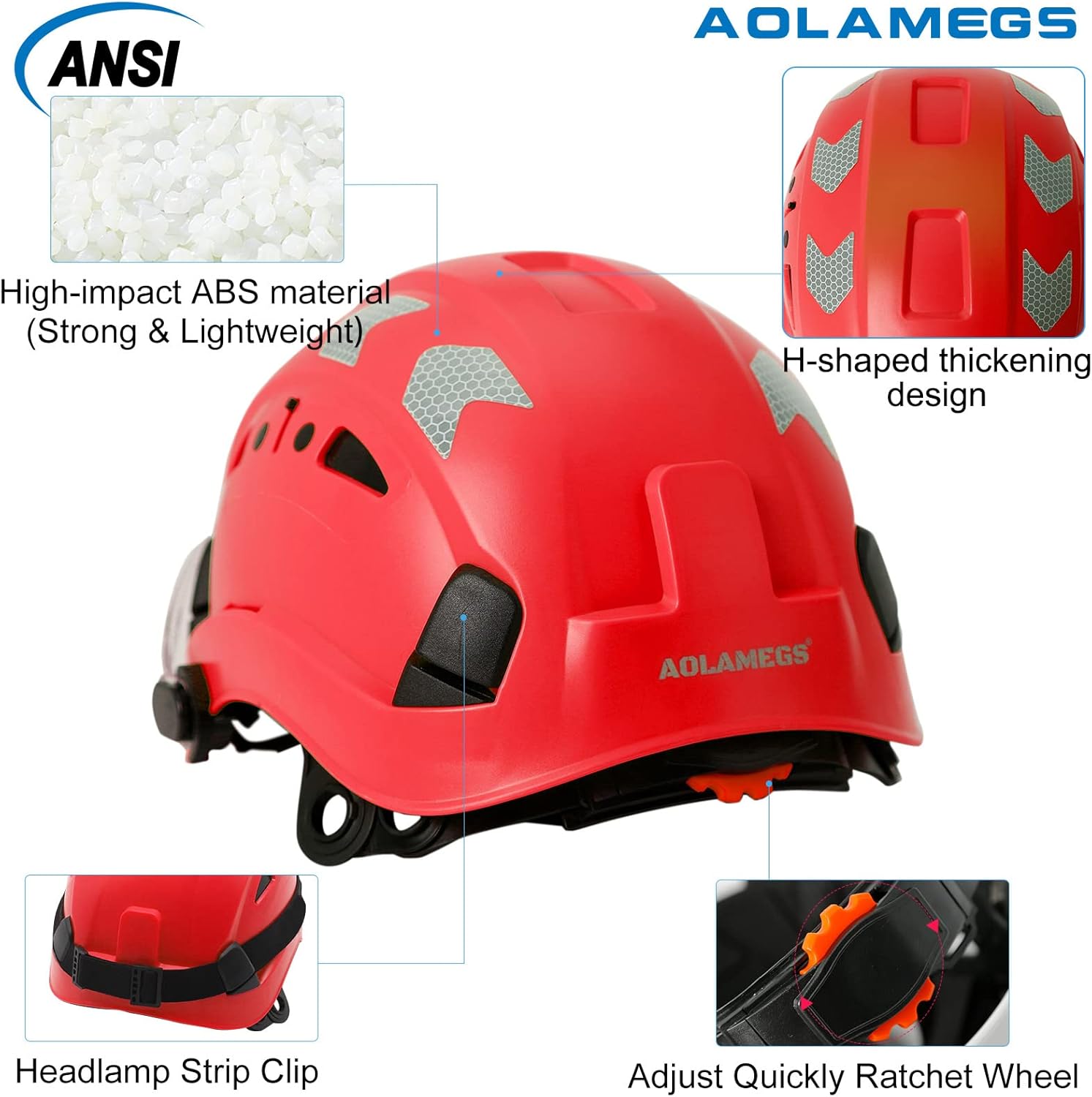 AOLAMEGS Casco de seguridad de construcción  ANSI Z89.1 OSHA aprobado por la OSHA cascos de seguridad con correas para la barbilla, sombreros