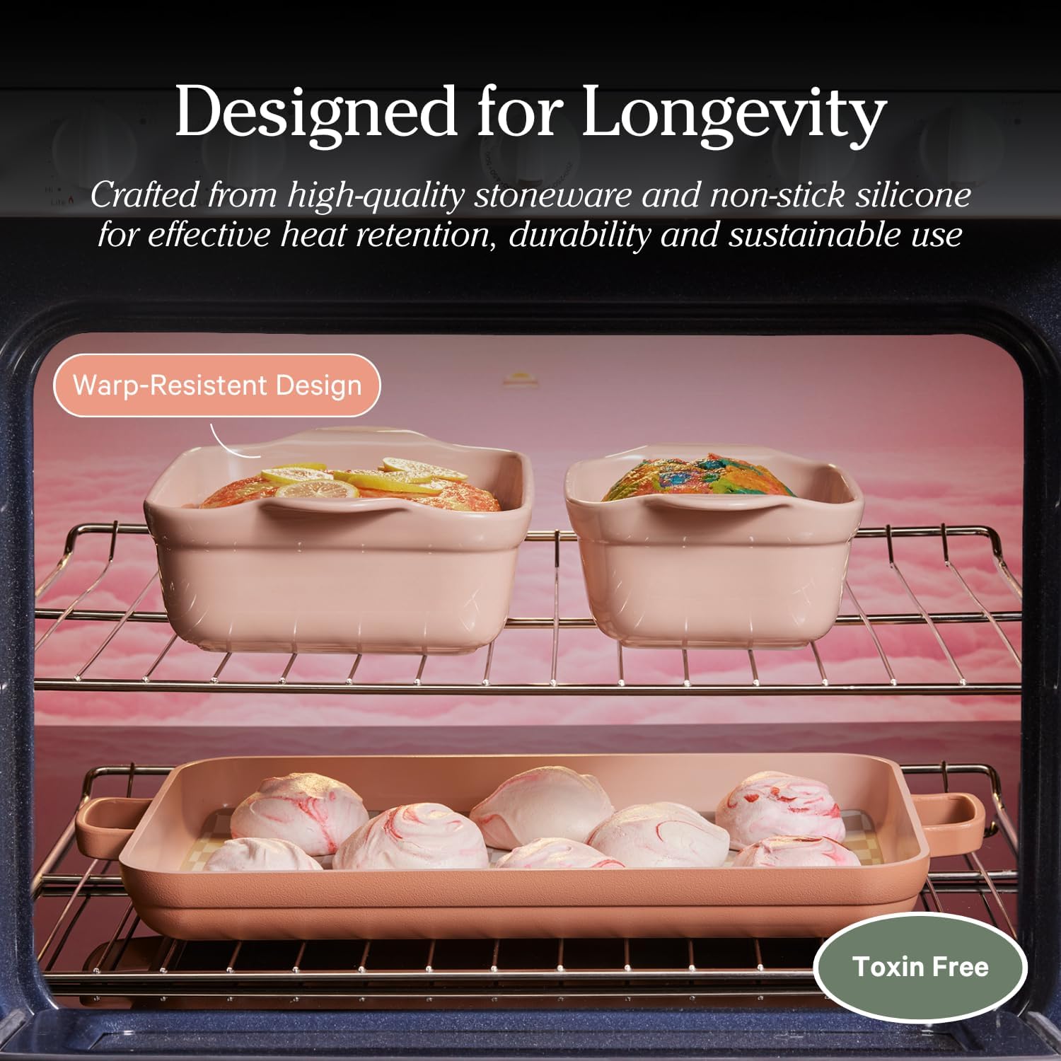 Our Place Ovenware – Juego de 5 piezas antiadherentes, sin toxinas, cerámica y cerámica con bandeja para horno, panaderos y alfombrilla para horno,