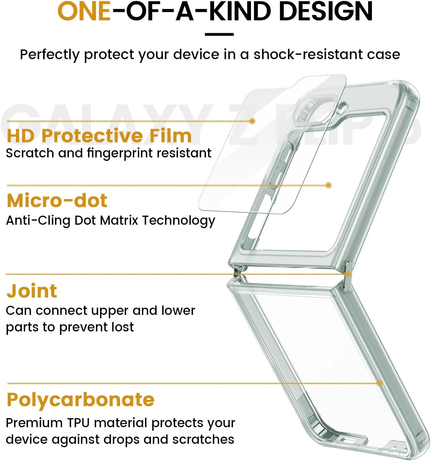 VEGO Funda para Galaxy Z Flip 5 con protector de pantalla, TPU anticaída, funda ultra delgada, resistente al desgaste, cubierta de parachoques de