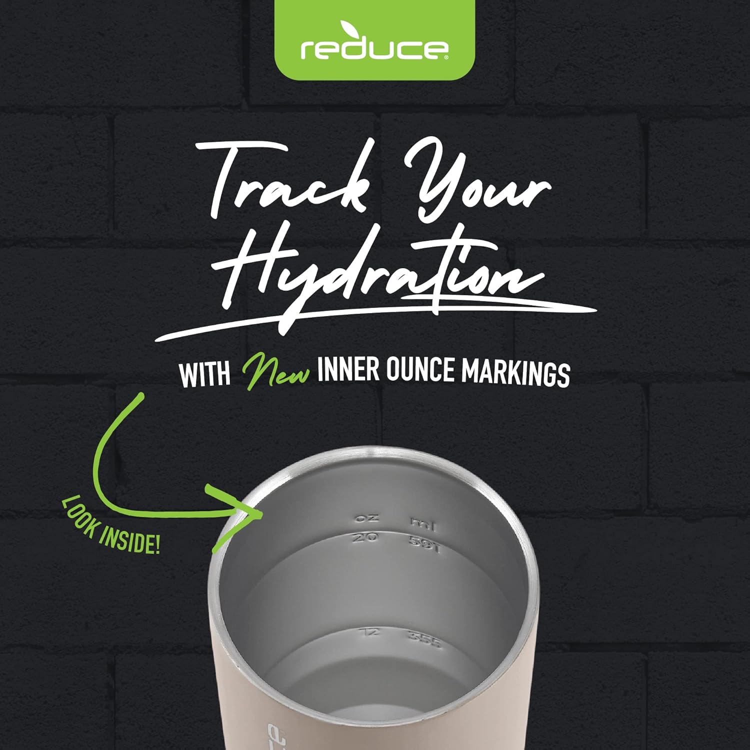 REDUCE Cold1 – Vaso de 24 onzas con tapa y pajita, vaso de acero inoxidable con aislamiento al vacío de doble pared que mantiene las bebidas frías