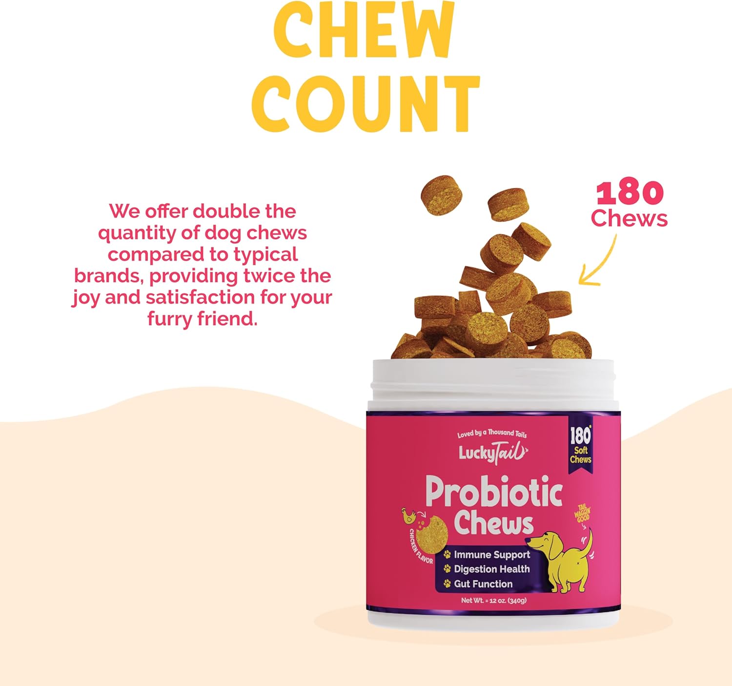 LuckyTail – Masticables probióticos para perros, salud intestinal para perros, esenciales para el abdomen para perros, polvo de calabaza para