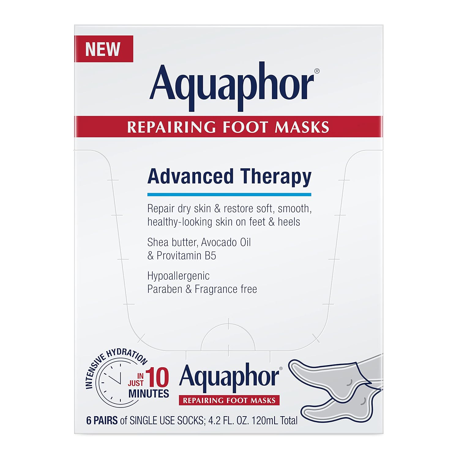 Aquaphor Mascarillas reparadoras para pies, calcetines hidratantes para pies secos, tratamiento hidratante para el cuidado de los pies con aceite de