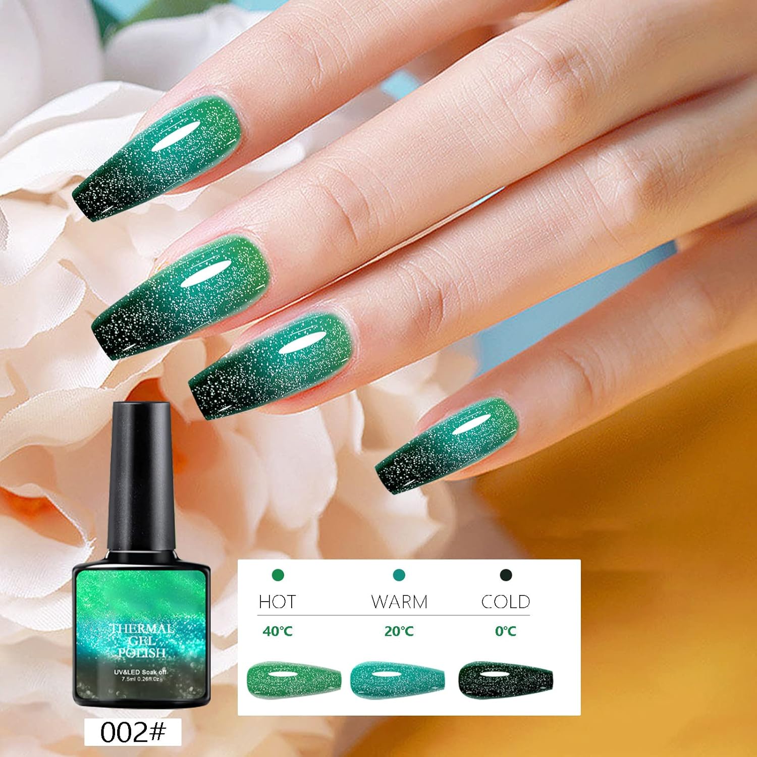 Esmalte de uñas de diamante roto con cambio de temperatura de 8 colores, clásico de hadas, degradado, arte de uñas, regalo para niñas, 0.3 fl oz