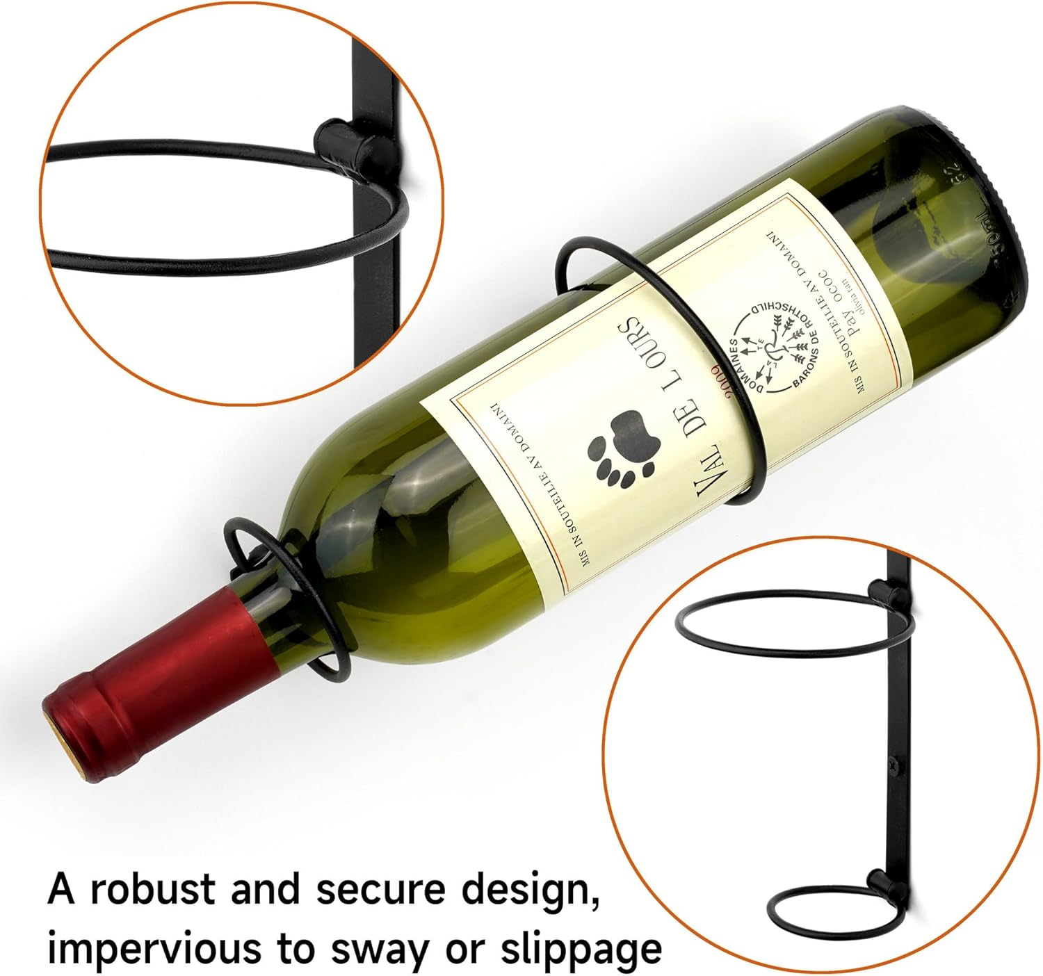 AQAREA Soporte para estante de vino de montaje en pared Soporte de vino de metal para vino individual o licor para exhibir y almacenar