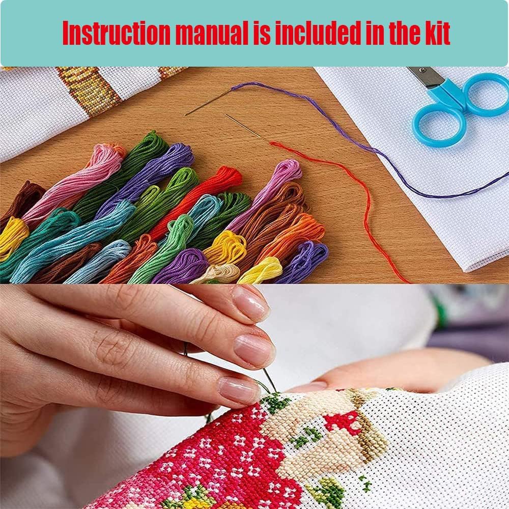 VIGEGU Kits de punto de cruz de flores, kits de punto de cruz estampado para principiantes y adultos, kits de punto de cruz de 11 quilates, kit de