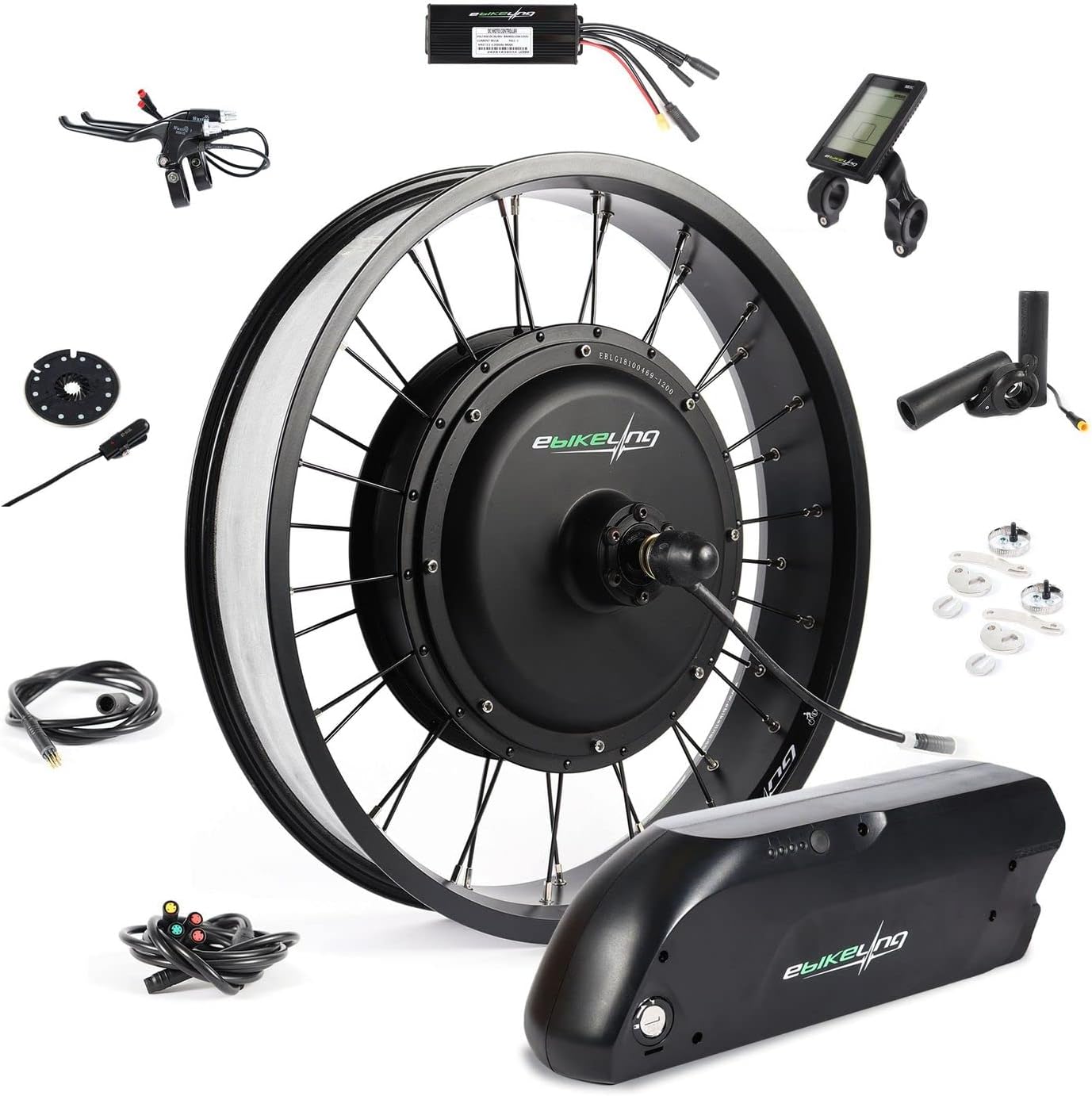 EBIKELING Kit de conversión de bicicleta eléctrica impermeable con batería de 20 pulgadas, neumático de grasa de conducción directa, rueda delantera