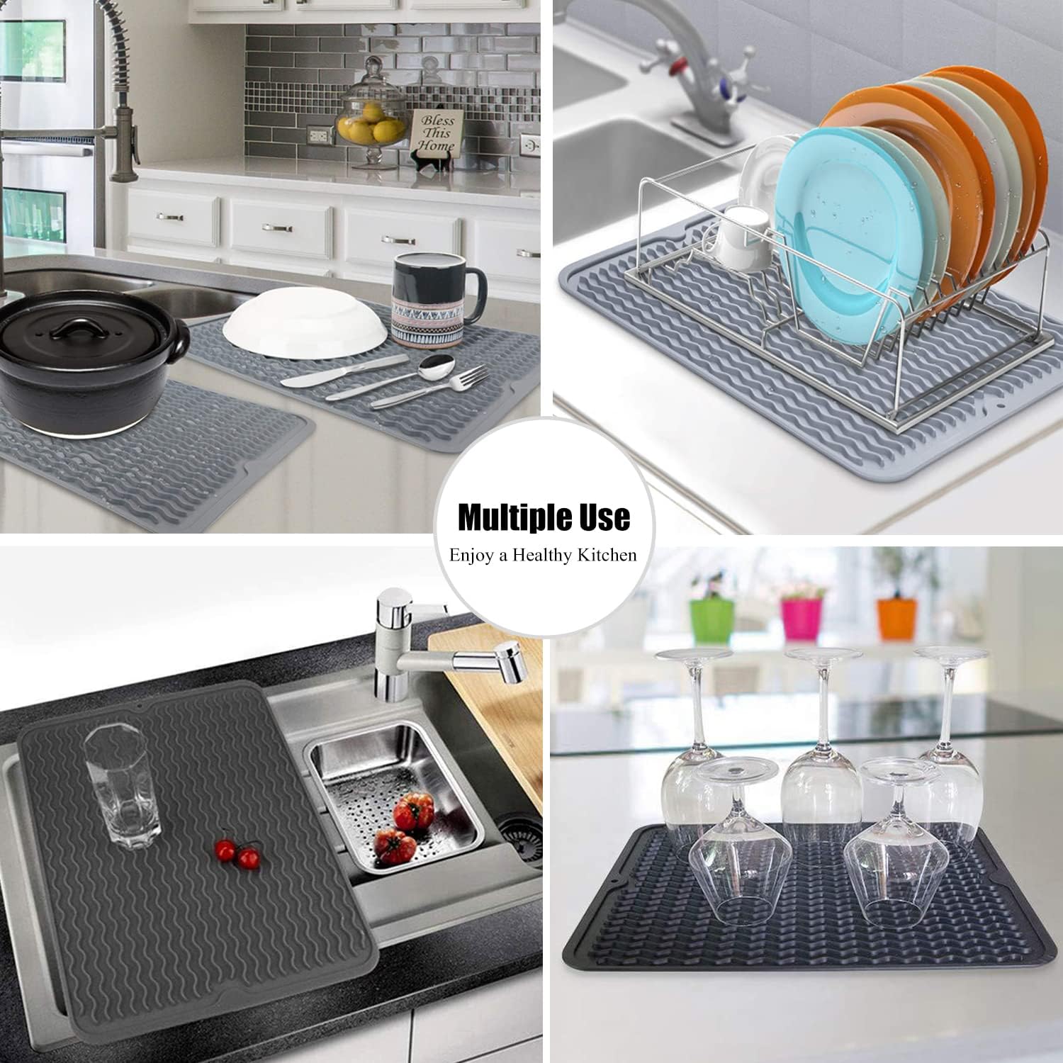 Tapete de silicona para secar platos, antideslizante, fácil de limpiar, tapete escurridor de platos grande resistente al calor para encimera de