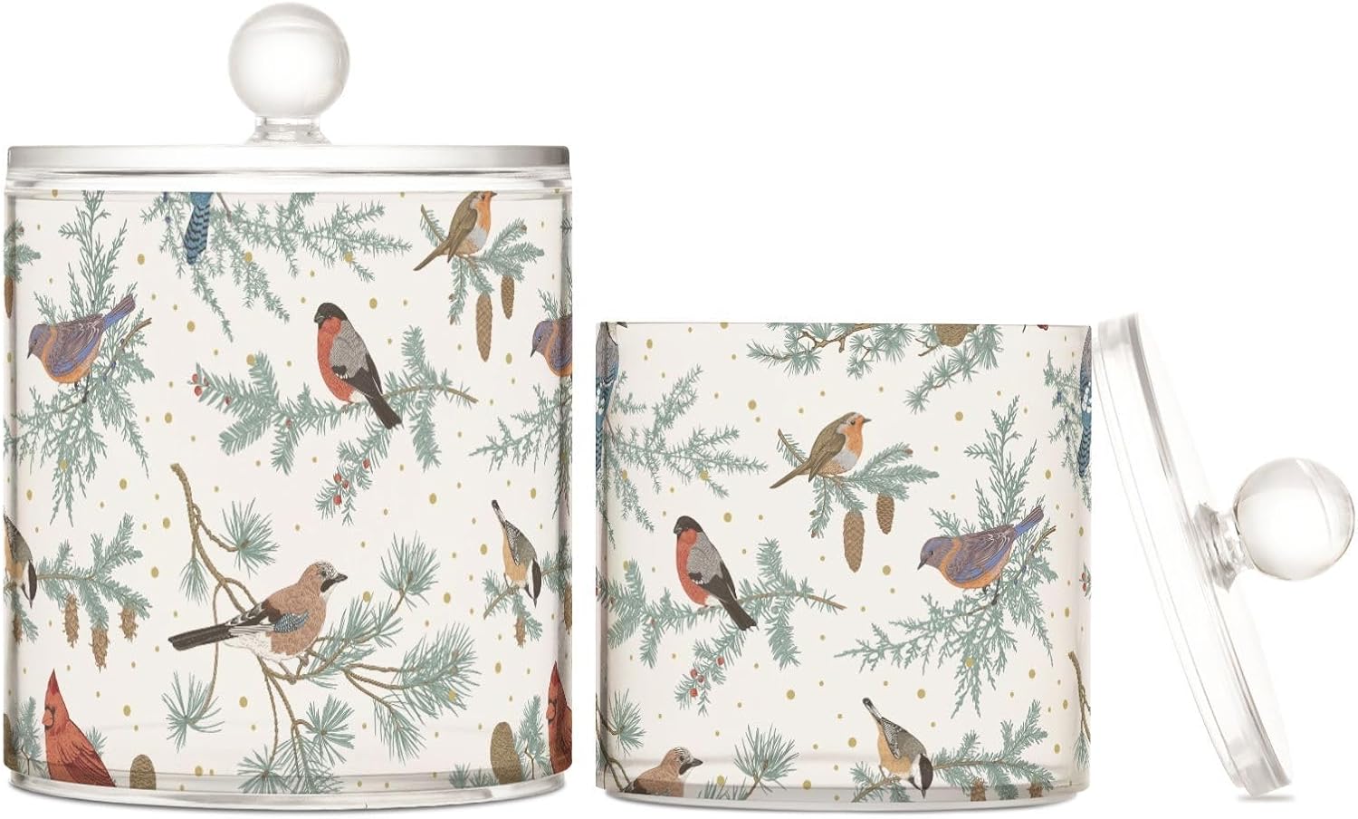 Tarros de invierno para pájaros con tapas, tarros de plástico, recipientes de baño, tarro de algodón para dormitorio, artículos esenciales para