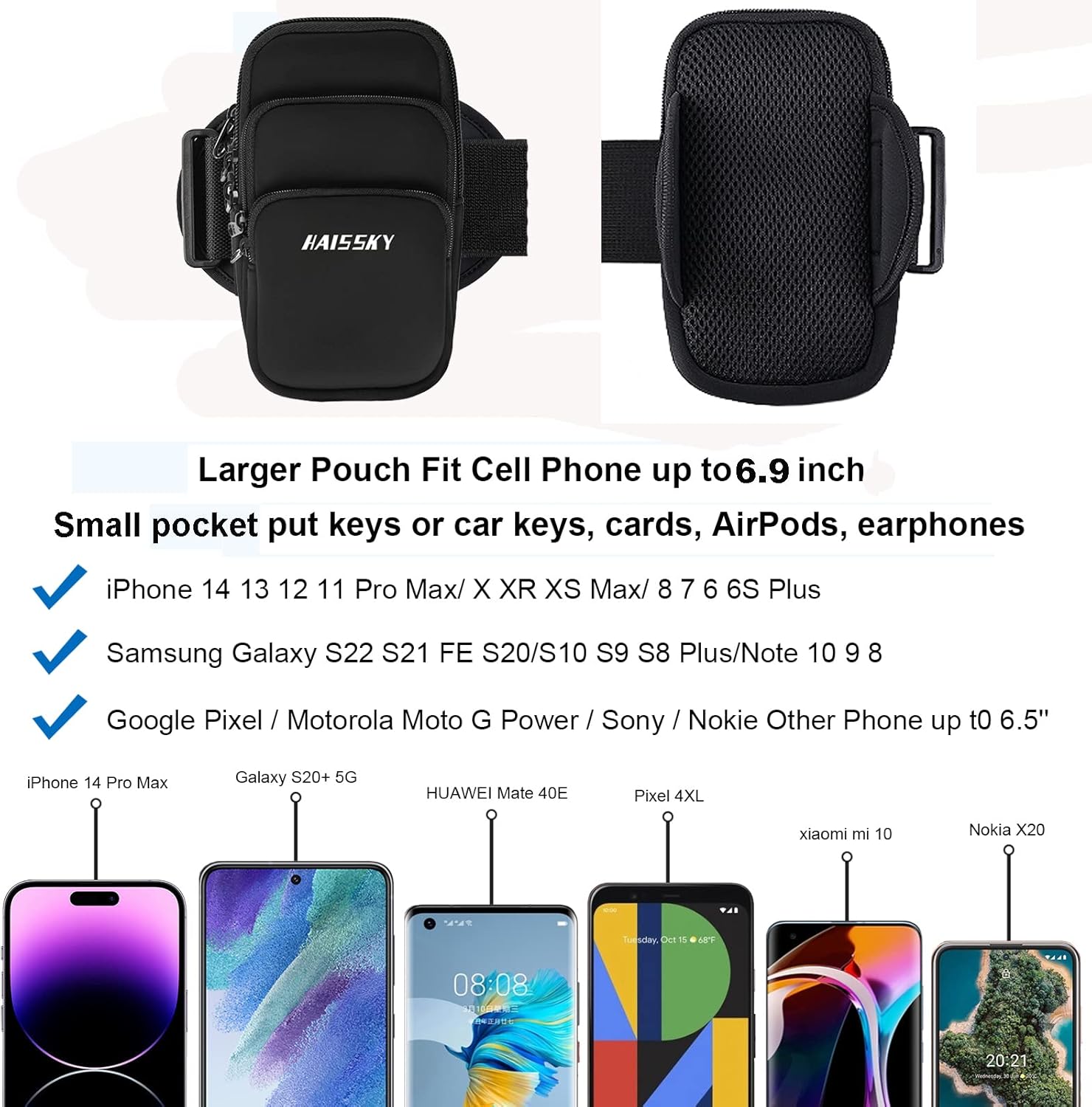 3 bolsillos para teléfono para correr para iPhone 15 14 Pro Max 13 Plus 12 11 XS XR X 8 7 Galaxy S23 bolsa para tarjetas de llaves, resistente al