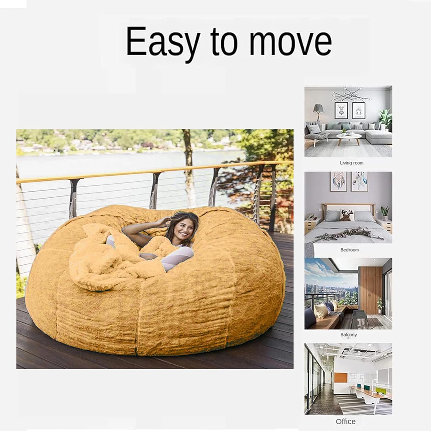 HWOEK Puf de gran tamaño de piel gigante (sin relleno) para muebles de sala de estar de adultos, grande, redondo, suave, esponjoso, sofá perezoso,