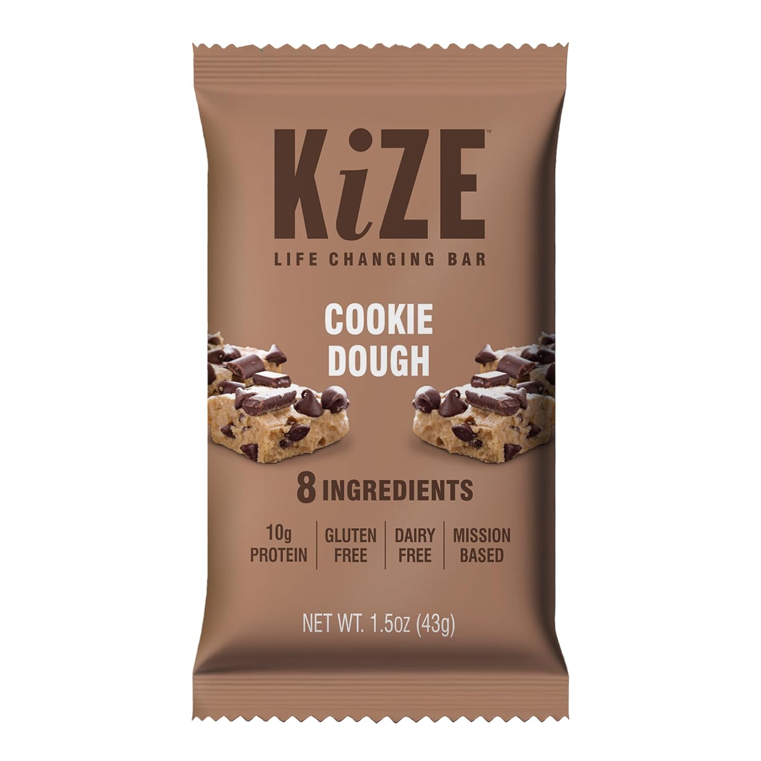 KiZE Barras, 4 unidades, sabor a masa de galletas, alto en proteínas, sin lácteos, sin gluten, sin OMG, barras de comida sin soja