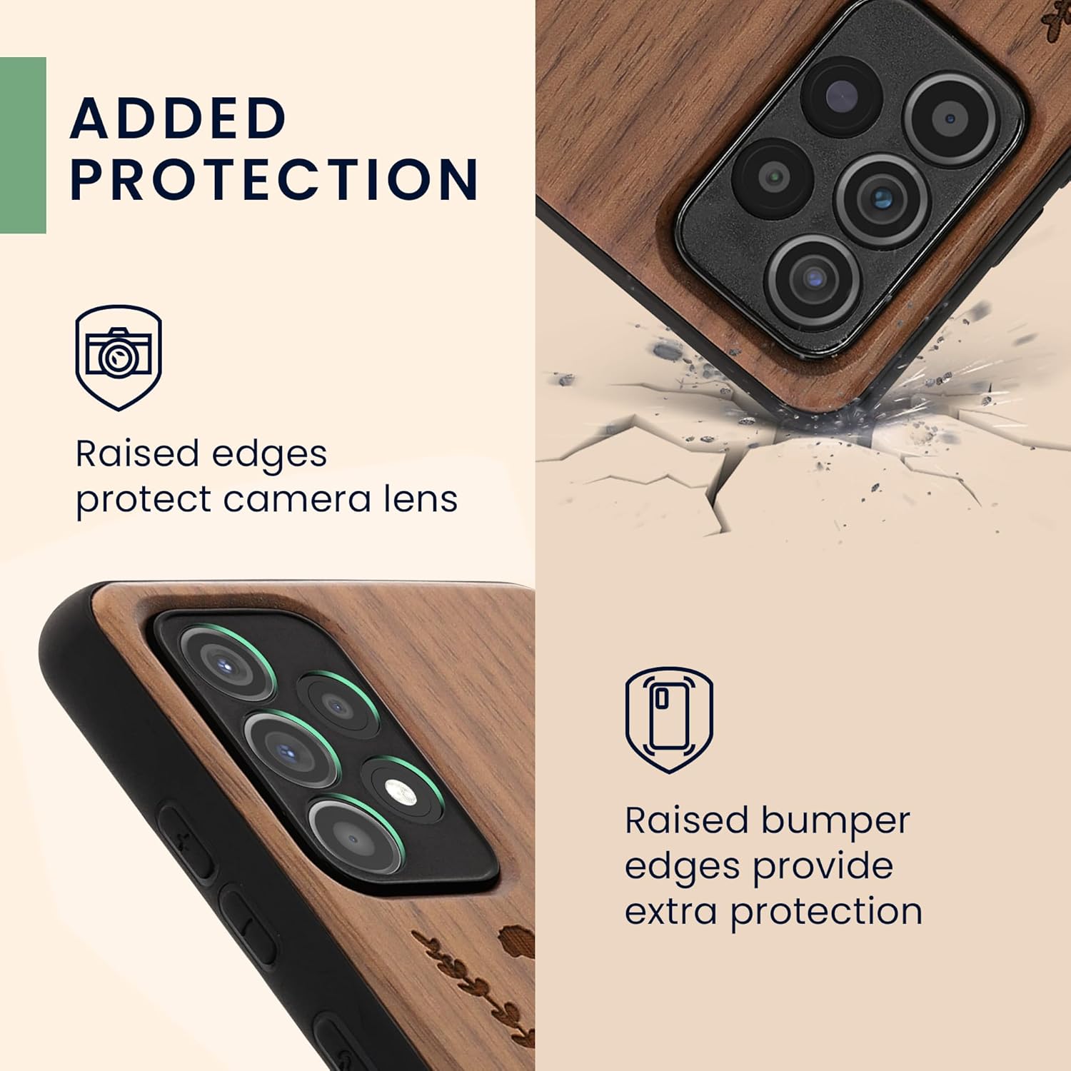 kwmobile Funda de madera compatible con Samsung Galaxy A52  A52 5G  A52s 5G – Funda – Funda – Flores silvestres perla marrón oscuro