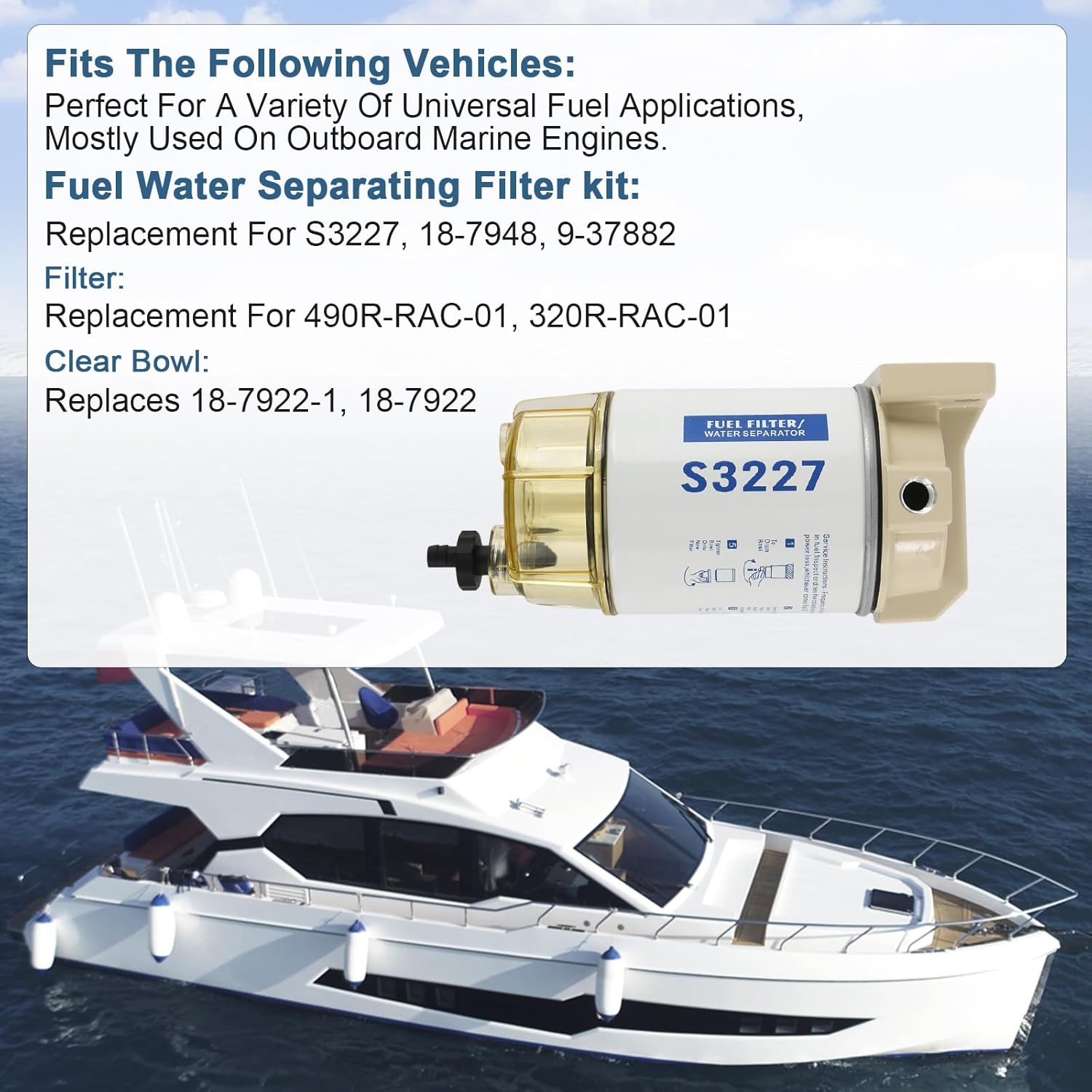 S3227 Filtro de combustible Separador de agua de repuesto para motor fueraborda marino Mercury con púas de 38 pulgadas x 14 pulgadas NPT accesorios