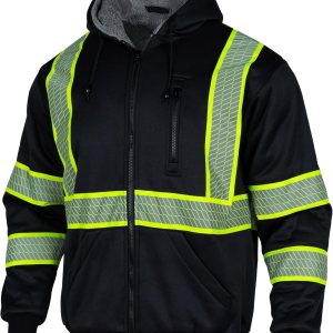 Sudadera reflectante de seguridad ANSI Clase 3 para hombre, de lana y forro polar, con cremallera y parte inferior negra (negro, XL) Sudadera reflectante de seguridad ANSI Clase 3 para hombre, de lana y forro polar, con cremallera y parte inferior negra (negro, XL)