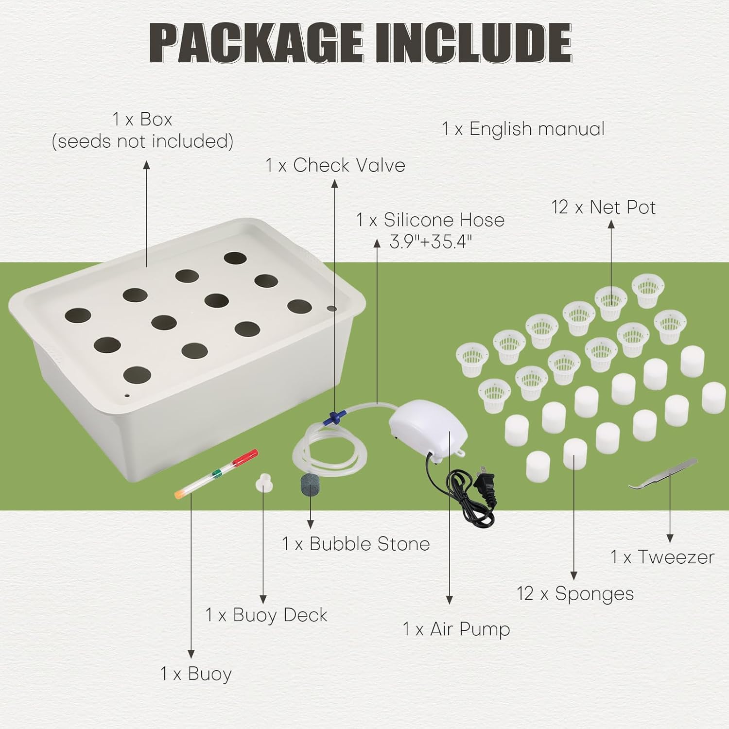 NATGAI Kit de cultivo de sistema hidropónico con bomba de aire, 12 agujeros, caja de cultivo sin suelo, caja de jardín para hierbas, lechuga,