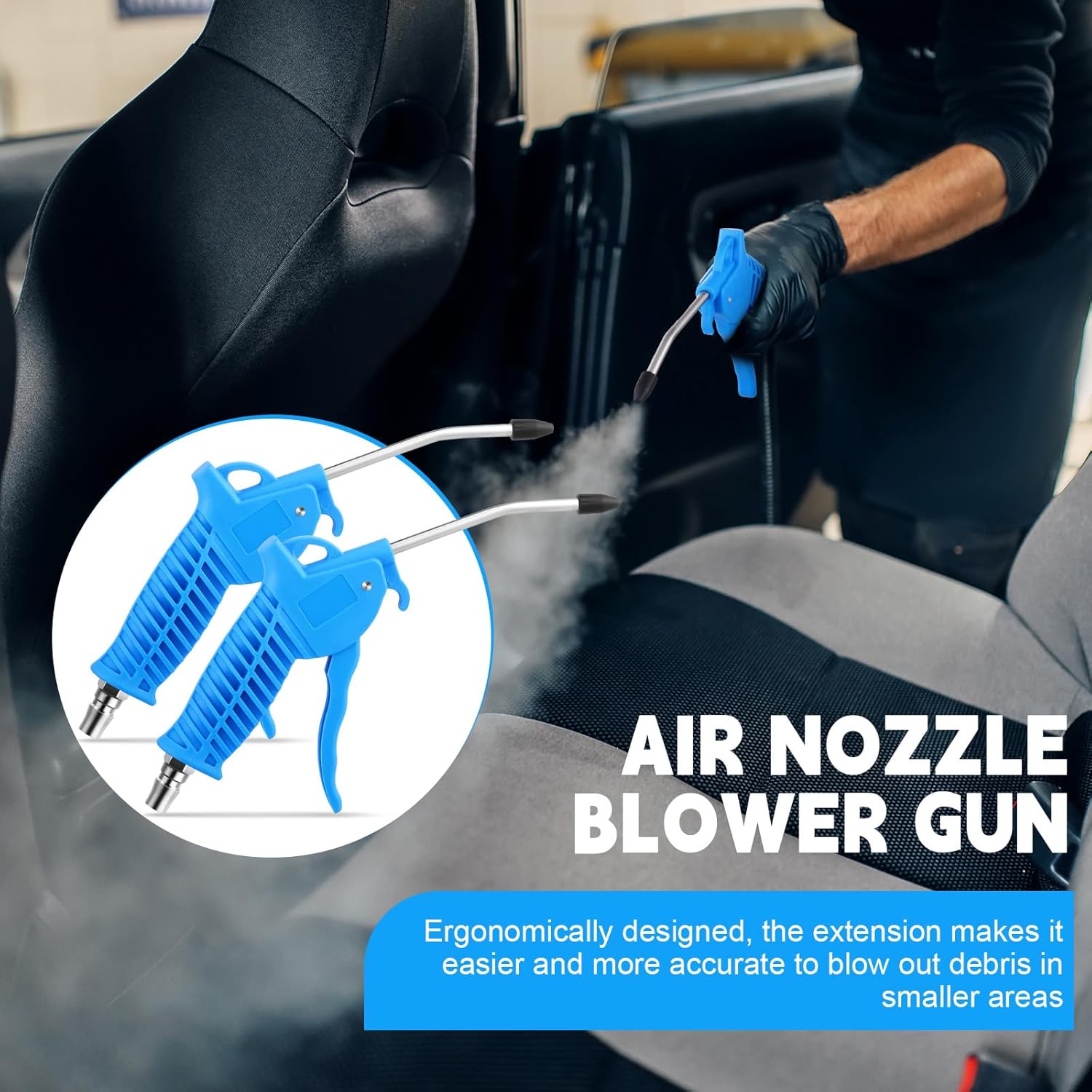 Gisafai Pistola sopladora de boquilla de aire, 8 unidades, pistola de soplado de aire azul con punta de goma, pistola sopladora de aire de alto
