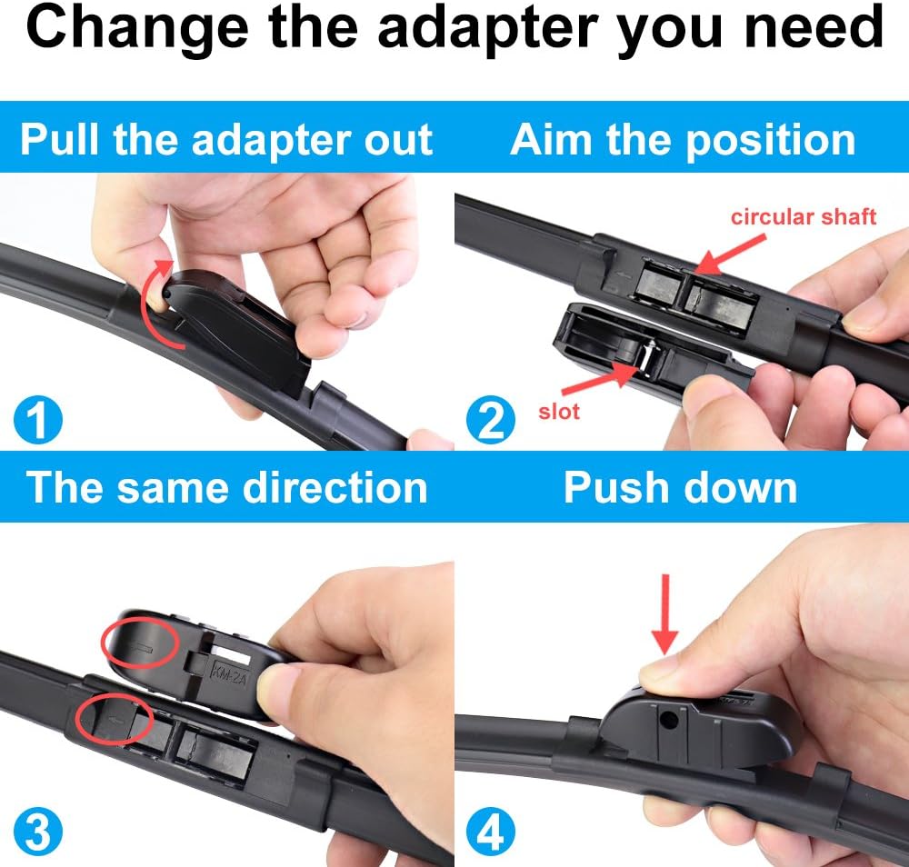 ASLAM Limpiaparabrisas para todas las estaciones Tipo M, adaptadores y repuestos multifuncionales reemplazables, doble vida útil (juego de 2)., Negro