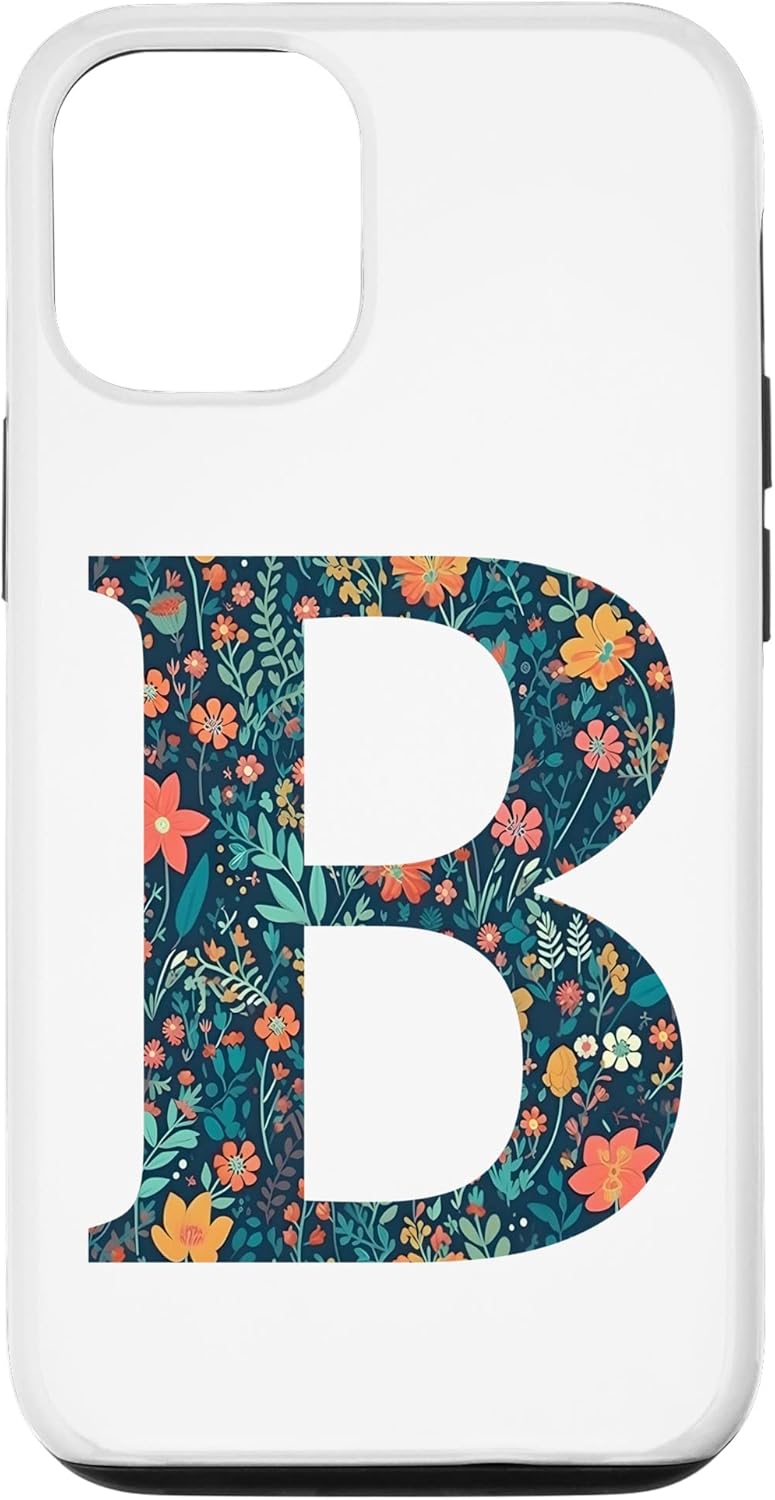iPhone 1212 Pro monograma iniciales floral letra B bonito patrón flores caso