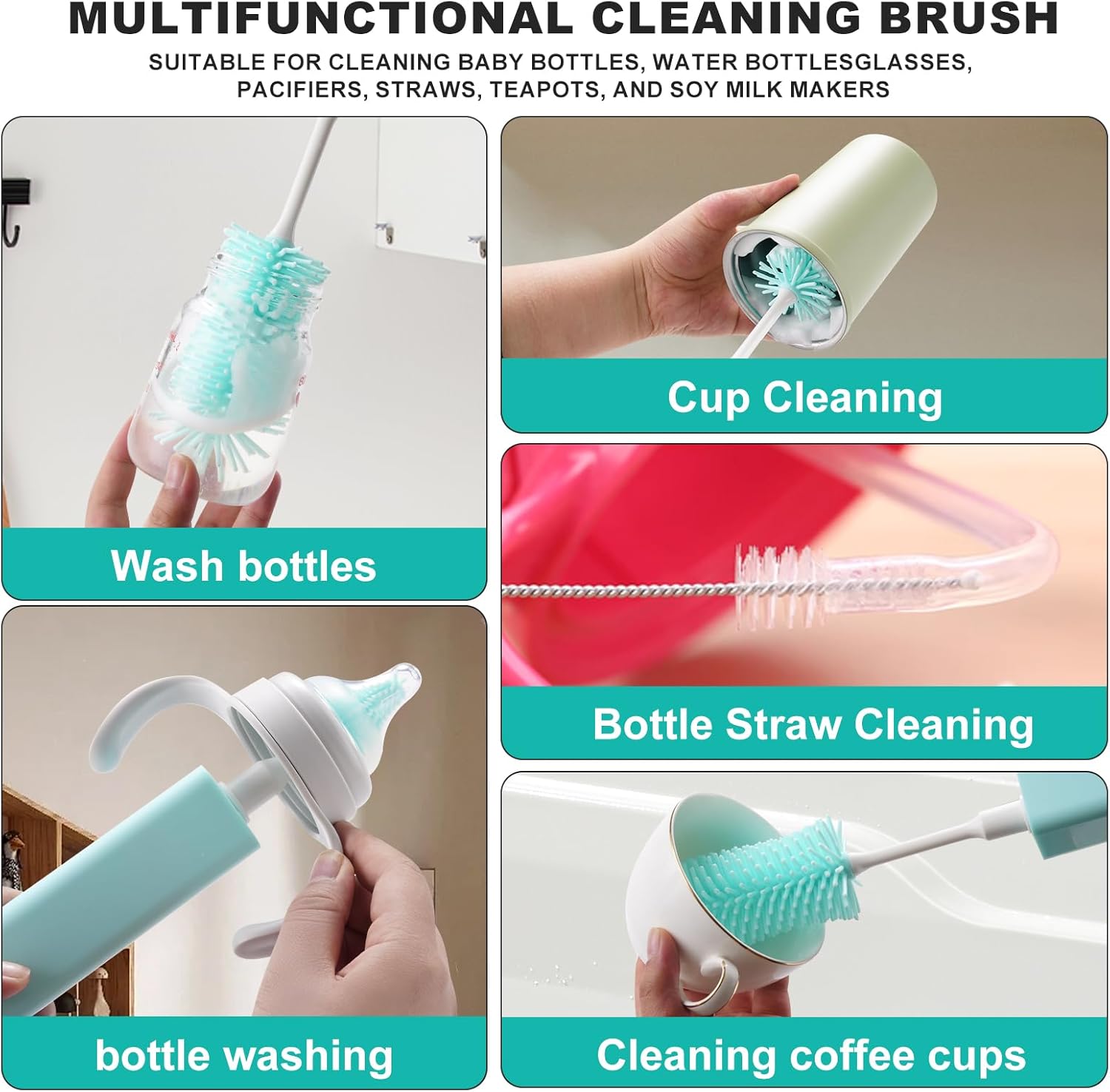 MOMJOY – Juego de limpiador eléctrico para biberones  IPX7 resistente al agua y cepillo para pajilla, cepillo de silicona para botellas adecuado