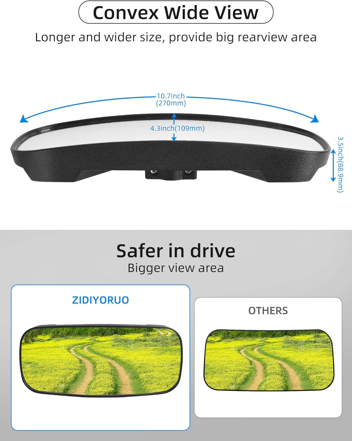 Espejo retrovisor Polaris Ranger, espejo retrovisor central ZIDIYORUO HD para Polaris Ranger 500 570 900 XP 1000XP Crew 2017-2023 en la pestaña de
