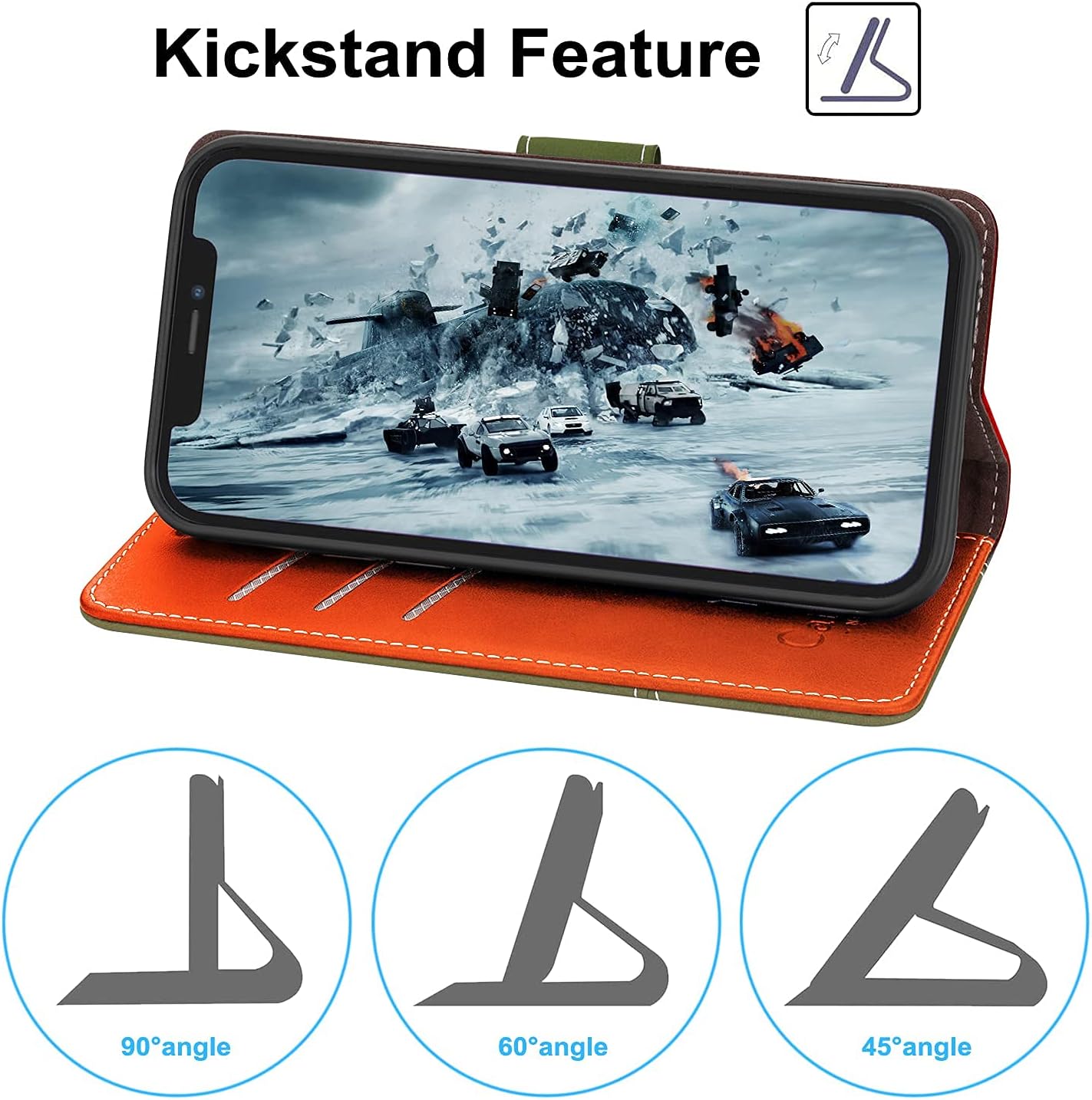 Compatible con funda tipo cartera para iPhone 13, ranuras para tarjetas con bloqueo RFID, funda de piel sintética de lujo con funda de TPU a prueba