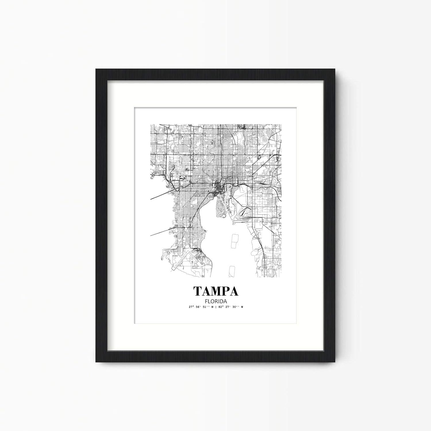 8X10 sin marco Tampa Florida Vista de la ciudad Resumen Camino Moderno Mapa Arte Impresión Póster de pared Oficina Decoración del Hogar Línea