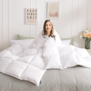 Edredón de plumas de ganso alternativo, edredón acolchado blanco tamaño queen, edredón para todas las estaciones con pestañas en las esquinas, Edredón de plumas de ganso alternativo, edredón acolchado blanco tamaño queen, edredón para todas las estaciones con pestañas en las esquinas,