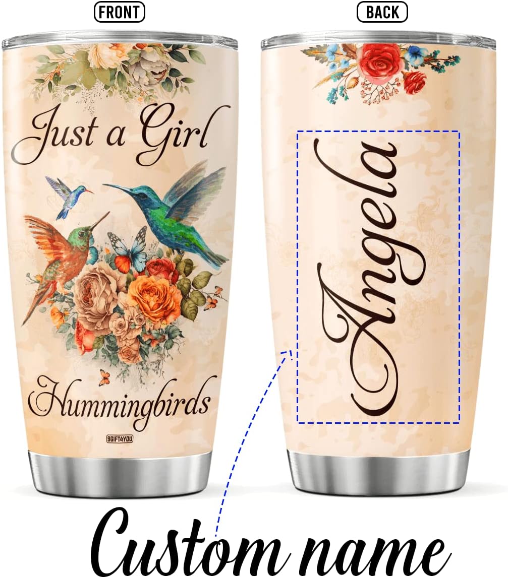 9GIFT4YOU Vaso de café personalizado con diseño de flores de colibrí, taza de viaje con tapa, regalos de cumpleaños para mujeres, adolescentes y