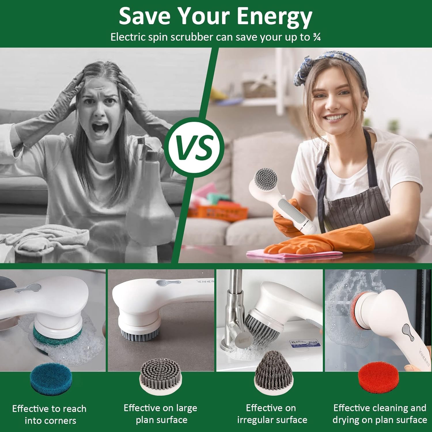 Electric Spin Scrubber with Charging Base-3Speeds, AzaRsd Shower Scrubber with Powerful Motor and 5 Replaceable Brush Heads, Rechargeable Cleaning
