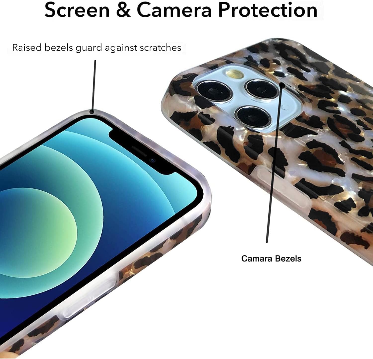 J.west Funda compatible con iPhone 15 Pro Max 6.7, lujosa funda translúcida translúcida con estampado de leopardo y guepardo, diseño nacarado,