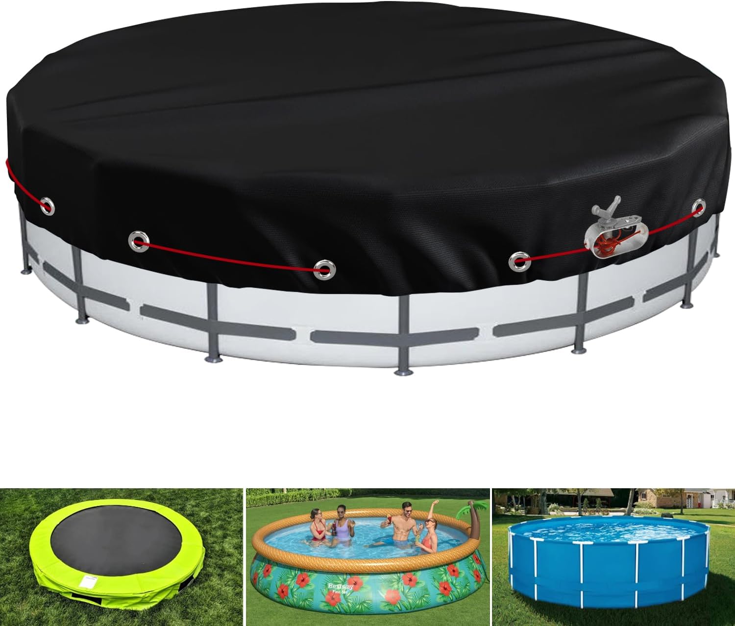 ClawsCover Cubierta redonda de piscina de 12 pies, impermeable, ajuste al aire libre para piscinas sobre el suelo de invierno y verano, cubiertas de