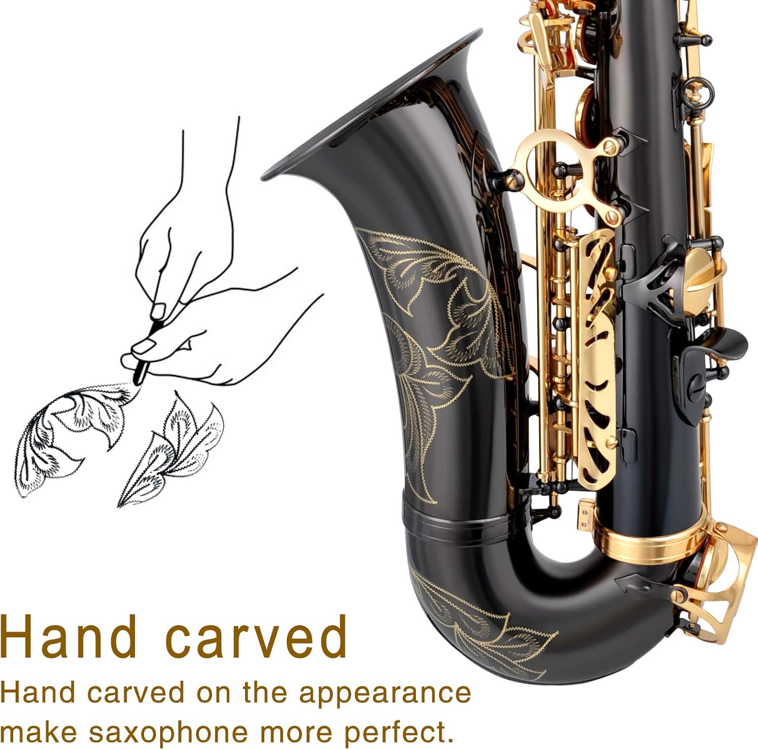 EASTROCK Kit completo de saxofón alto de níquel negrodorado para estudiantes principiantes con estuche de transporte, boquilla, almohadillas de