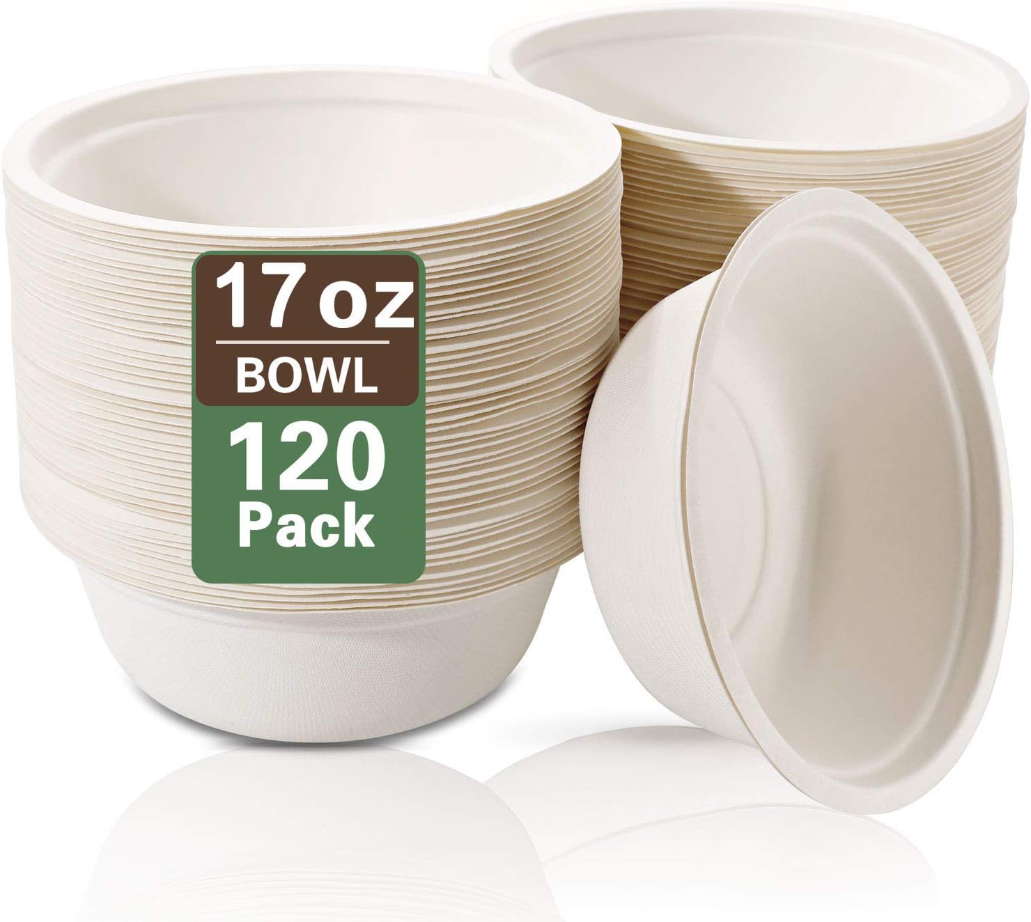 Nervure 120 cuencos de papel biodegradables, cuencos compostables de 16 onzas, resistentes hechos de la naturaleza, hechos 100% de fibras de caña de