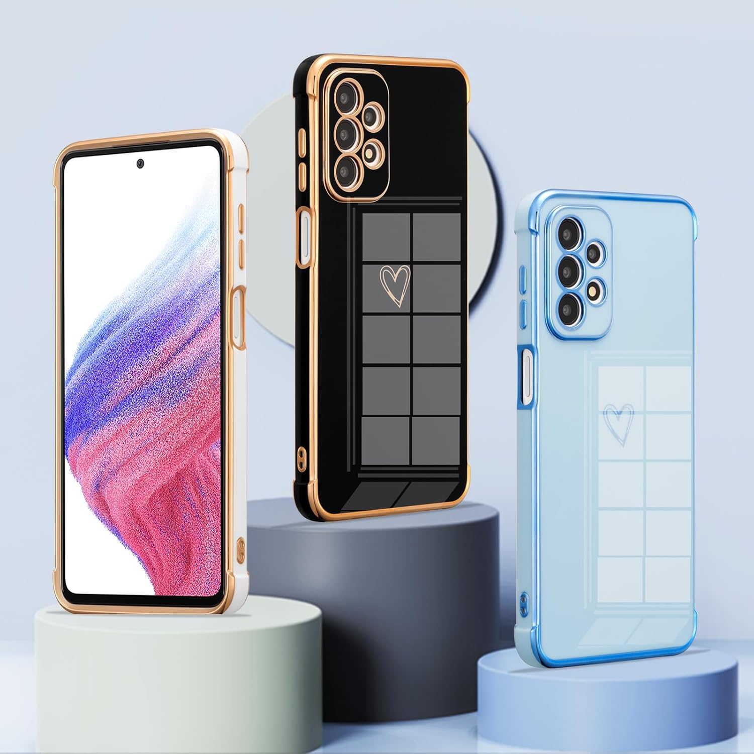 ZTOFERA Funda Samsung Galaxy A23 4G5G, bonito borde chapado con patrón de corazones de amor con protección para lente de cámara, funda para Galaxy