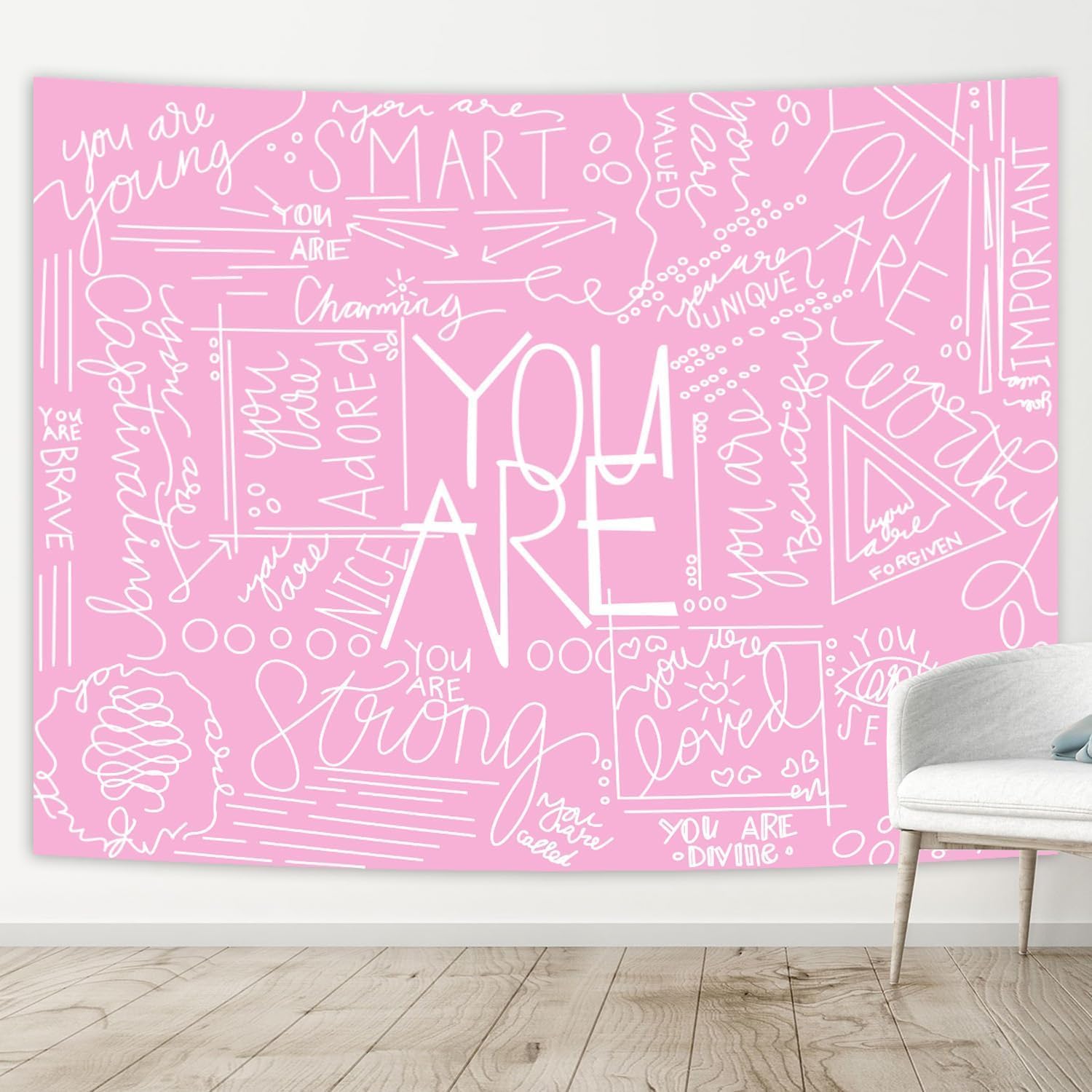 Miytal Quote You are – Tapiz de pared, arte inspirador para colgar en la pared, tapiz blanco para dormitorio de adolescentes y niñas, 59.1 x 80