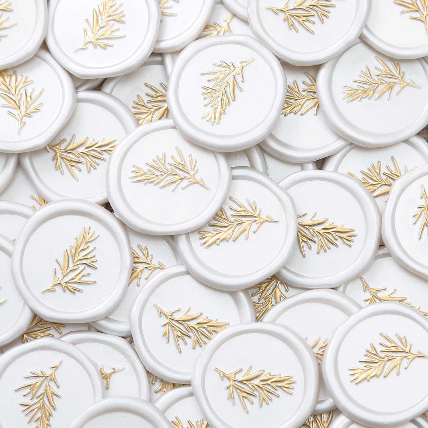 UNIQOOO Calcomanías de sello de cera, calcomanías de sello de invitación de boda de romero, 50 unidades autoadhesivas de color blanco perla con