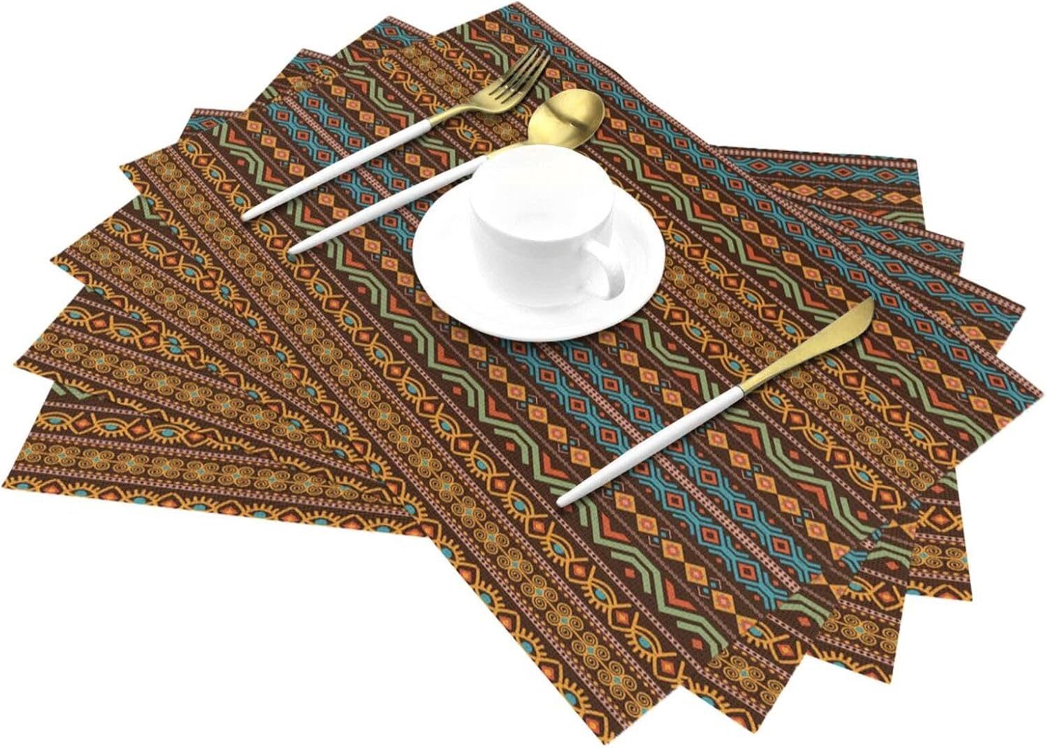 Juego de 4 manteles individuales de estilo étnico bohemio, estilo retro, lavables, antideslizantes, resistentes al calor, 12 x 18 pulgadas, tapete