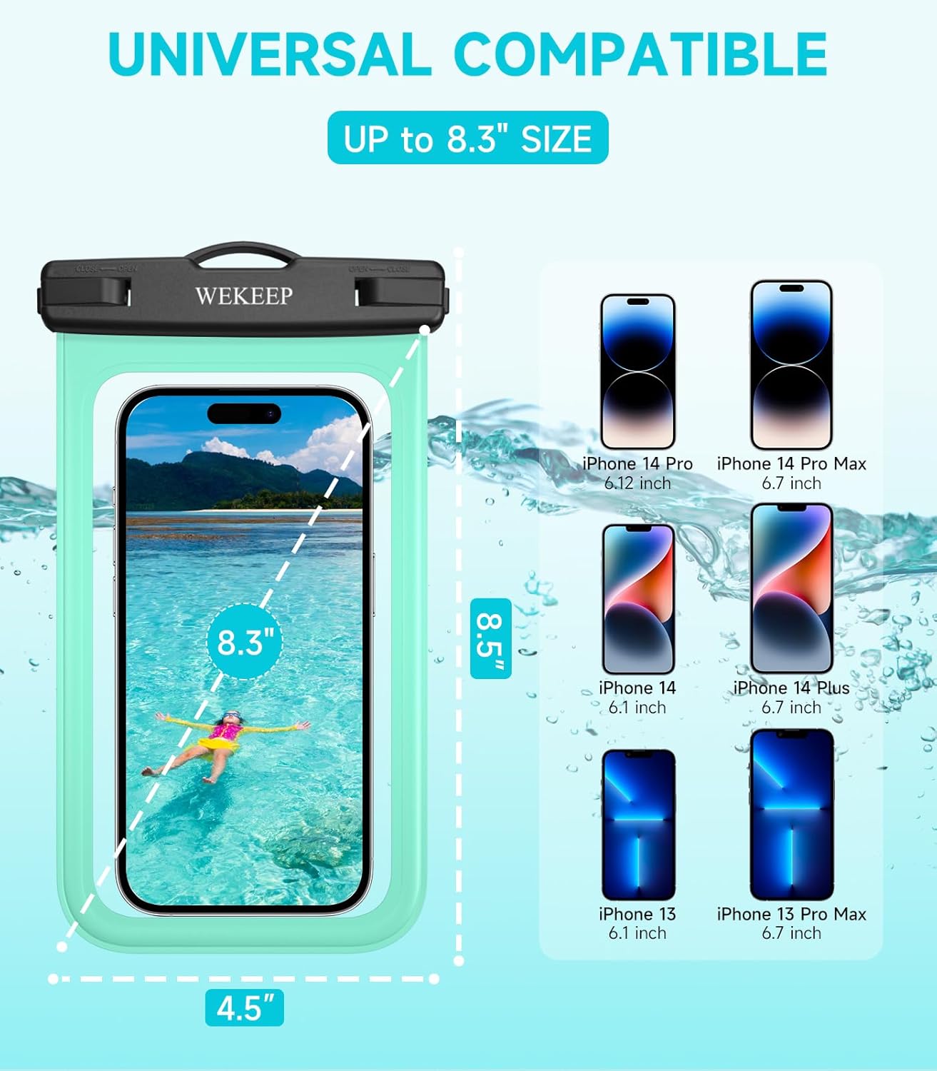 Paquete de 2 fundas universales impermeables para teléfono de hasta 8.3 pulgadas, IPX8, funda seca para teléfono celular compatible con iPhone 14,