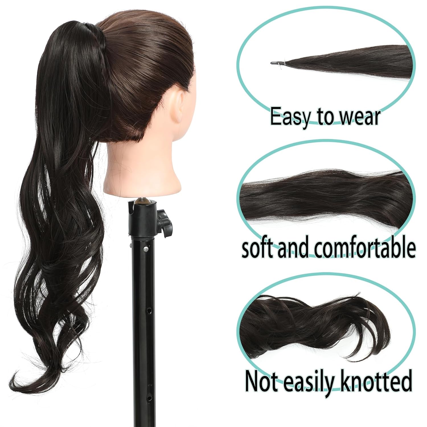Extensión de cola de caballo flexible envolvente, extensión de cabello rizado largo y rizado, extensiones de cabello para mujeres y mujeres, uso