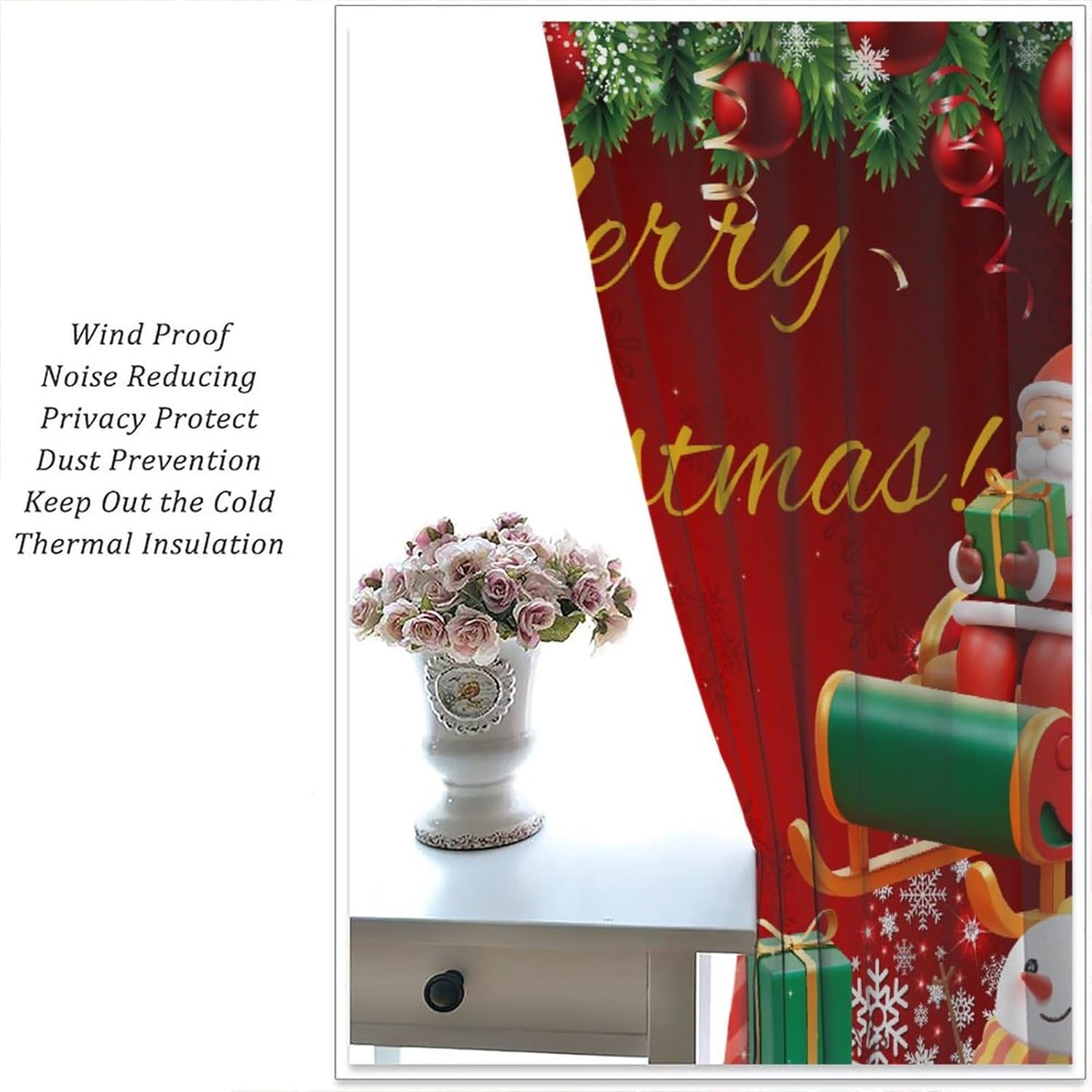 BAEKJIN Cortinas de Navidad con diseño de muñeco de nieve, árbol de Navidad brillante, regalo de Papá Noel, decoración del hogar, cuarto del bebé,