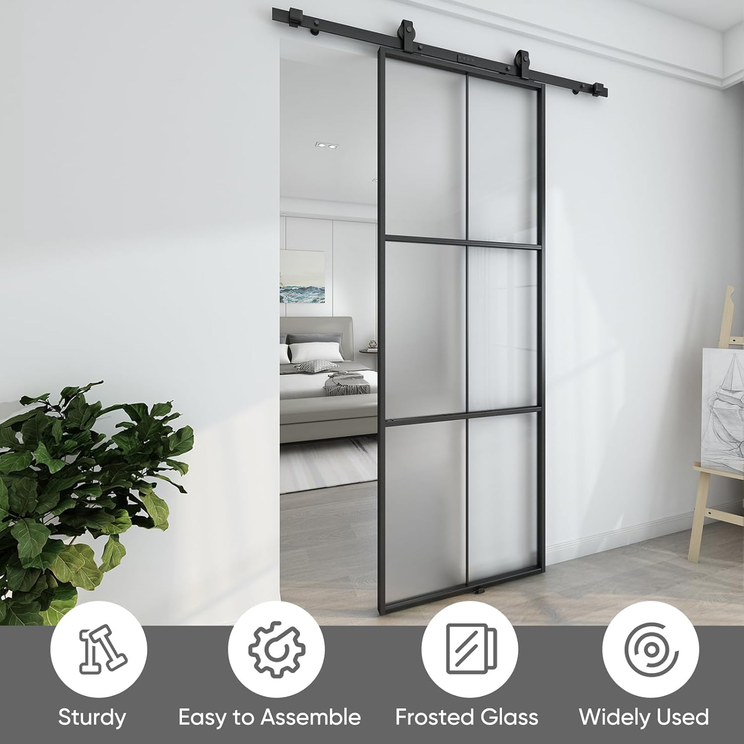 BARNSMITH Panel de puerta de granero de vidrio de aluminio de 36 x 84 pulgadas, losa de puerta de vidrio templado esmerilado desmontada (accesorios