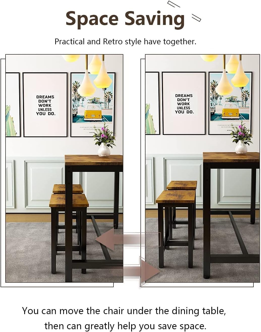 Hooseng Juego de mesa de comedor de 5 piezas, mesa de comedor moderna de altura de barra y juego de bar con 4 sillas, juego de mesa de cocina y