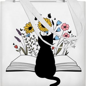Bolso de lona de tela de algodón estético para mujer, grande, reutilizable, lindo gato negro con asas Bolso de lona de tela de algodón estético para mujer, grande, reutilizable, lindo gato negro con asas