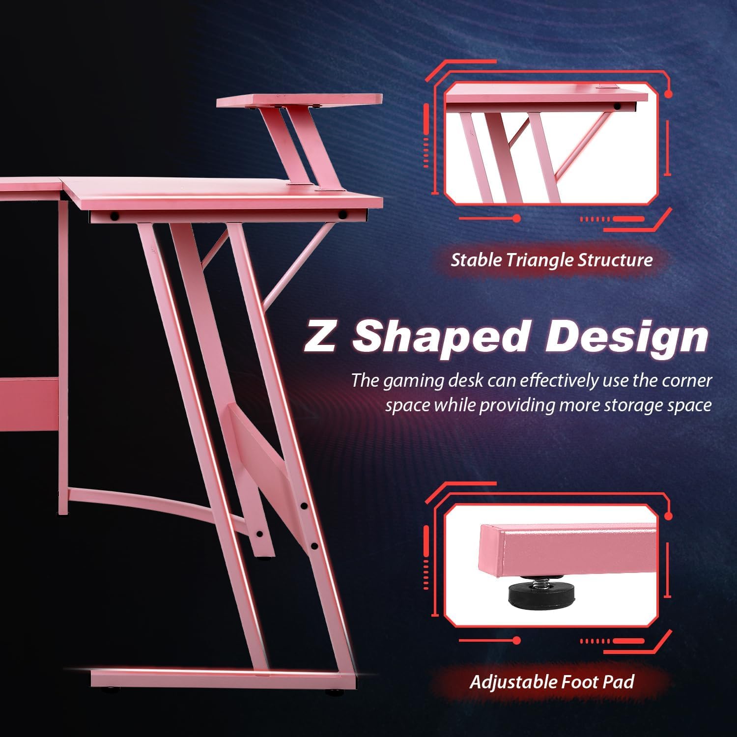 BLKMTY Escritorio en forma de L para juegos de PC, escritorio para computadora con soporte para monitor, escritorio grande para estudiar, mesa