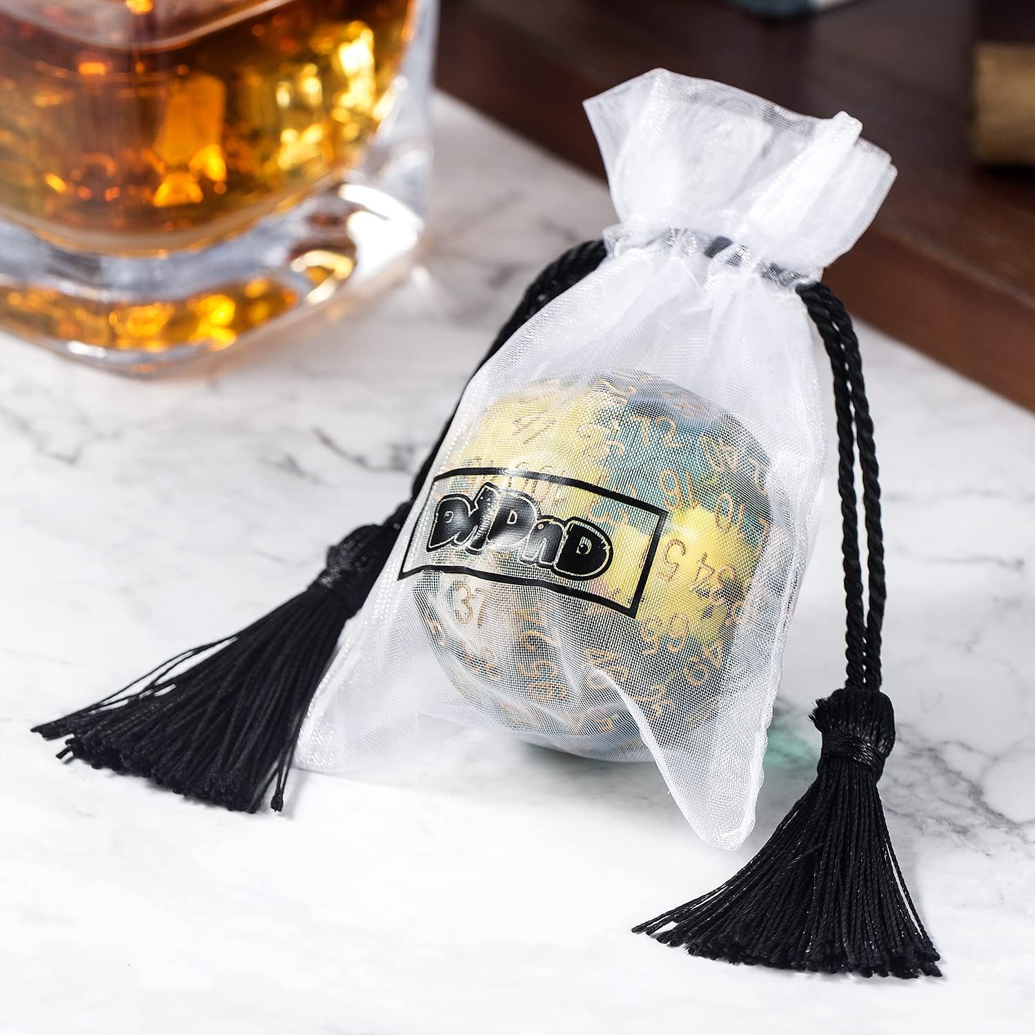 DNDND D100 – Dados morados con purpurina de 100 caras con bolsa translúcida para Calabozos y Dragones (Morado camaleón con número blanco)