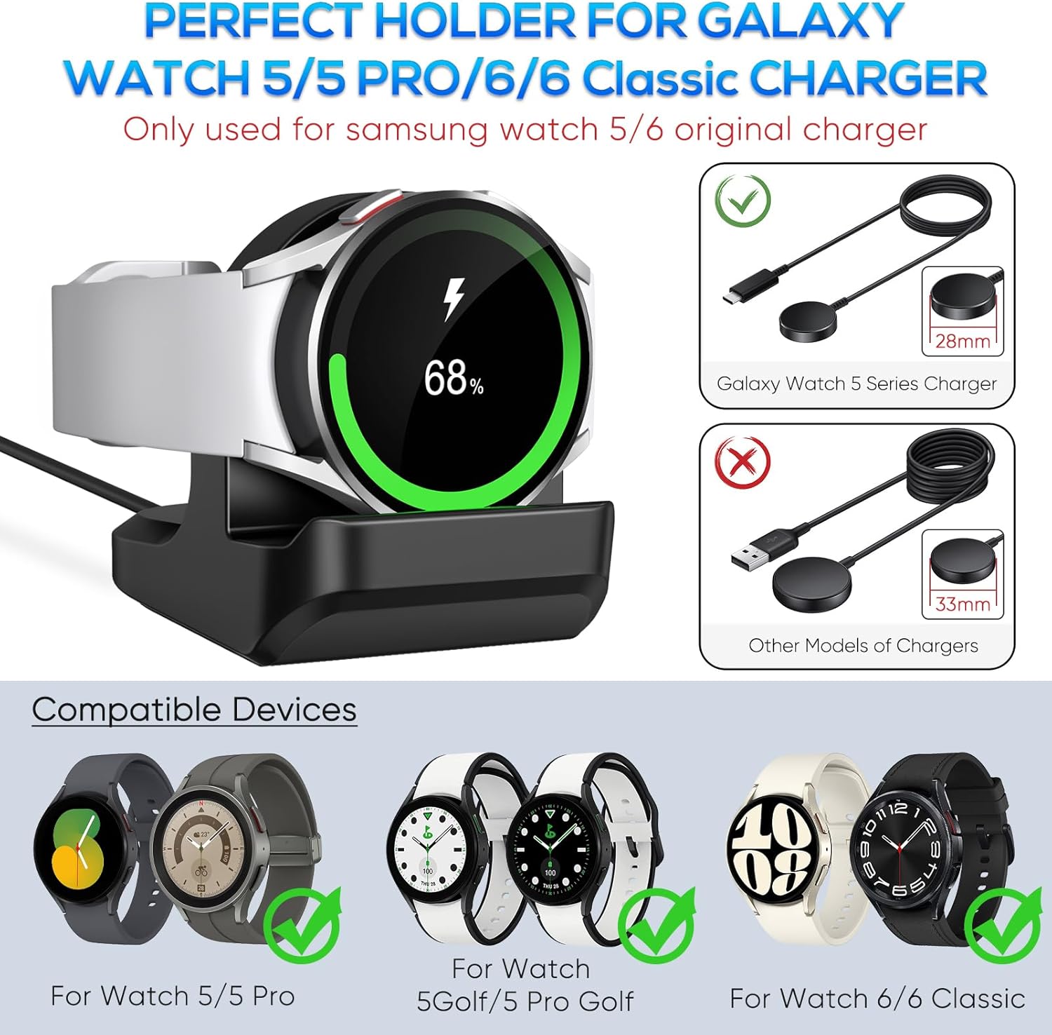 Soporte para Samsung Galaxy Watch 6Watch 6 ClassicWatch 5Watch 5 Pro, cargador de silicona antideslizante, accesorios de soporte de carga de soporte