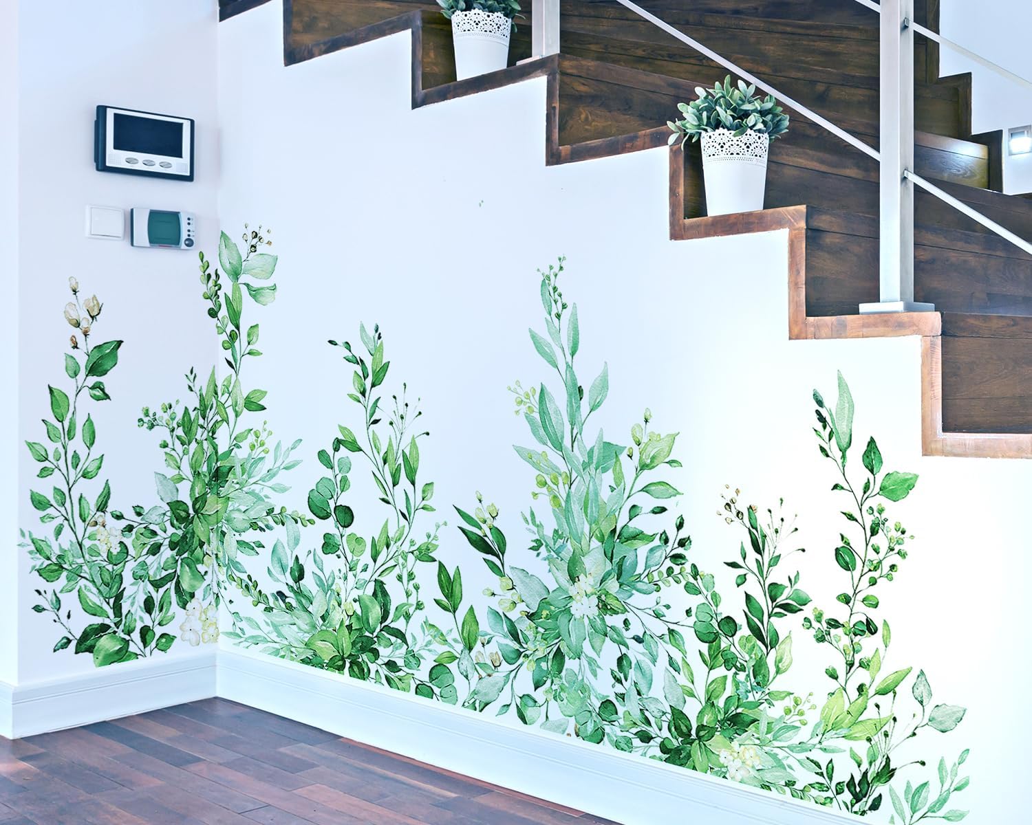 VePret Calcomanías de pared de hojas de plantas verde esmeralda, calcomanías de vinilo de flores grandes, calcomanías de pared de vid extraíbles,