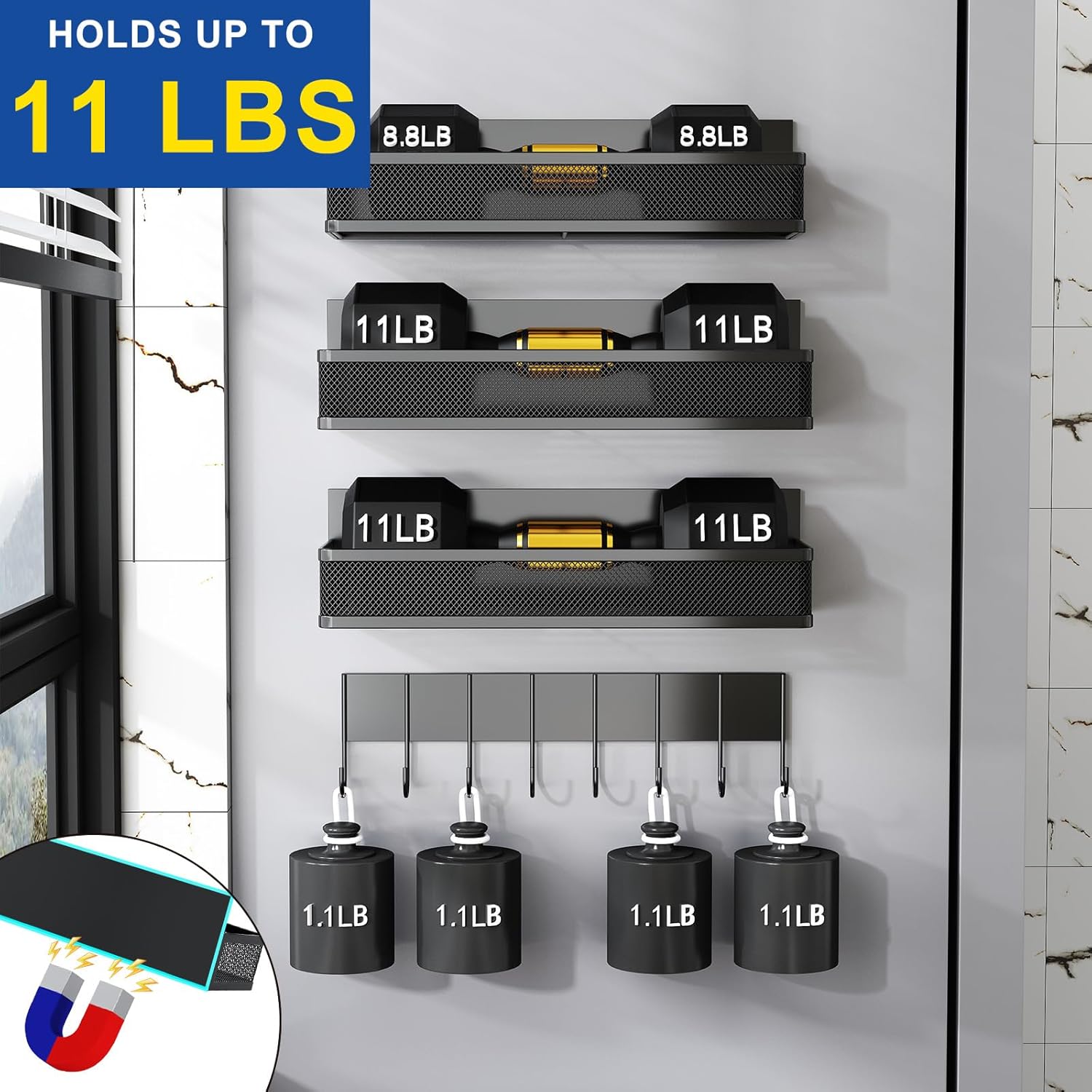 Miyawell Estante magnético para especias para refrigerador, paquete de 4 estantes magnéticos, estantes magnéticos para organización y almacenamiento