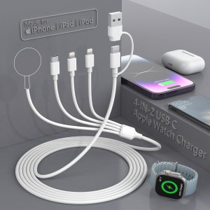 Certificado MFi Cargador USB C iWatch para Apple WatchiPhone, cargador de reloj 4 en 2, cable de carga magnético inalámbrico para Apple Watch Series Certificado MFi Cargador USB C iWatch para Apple WatchiPhone, cargador de reloj 4 en 2, cable de carga magnético inalámbrico para Apple Watch Series