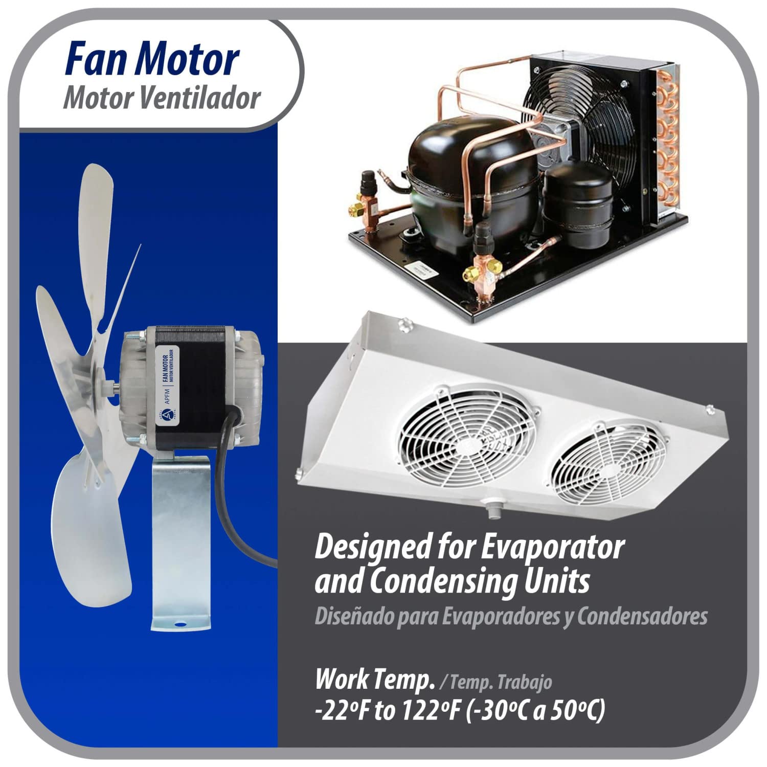 Appli Parts APFM-341E – Motor de condensador y evaporador de refrigeración de 34 W, 115 V, 60 Hz, 1,5 A, 1450 rpm, incluye base y ventilador de